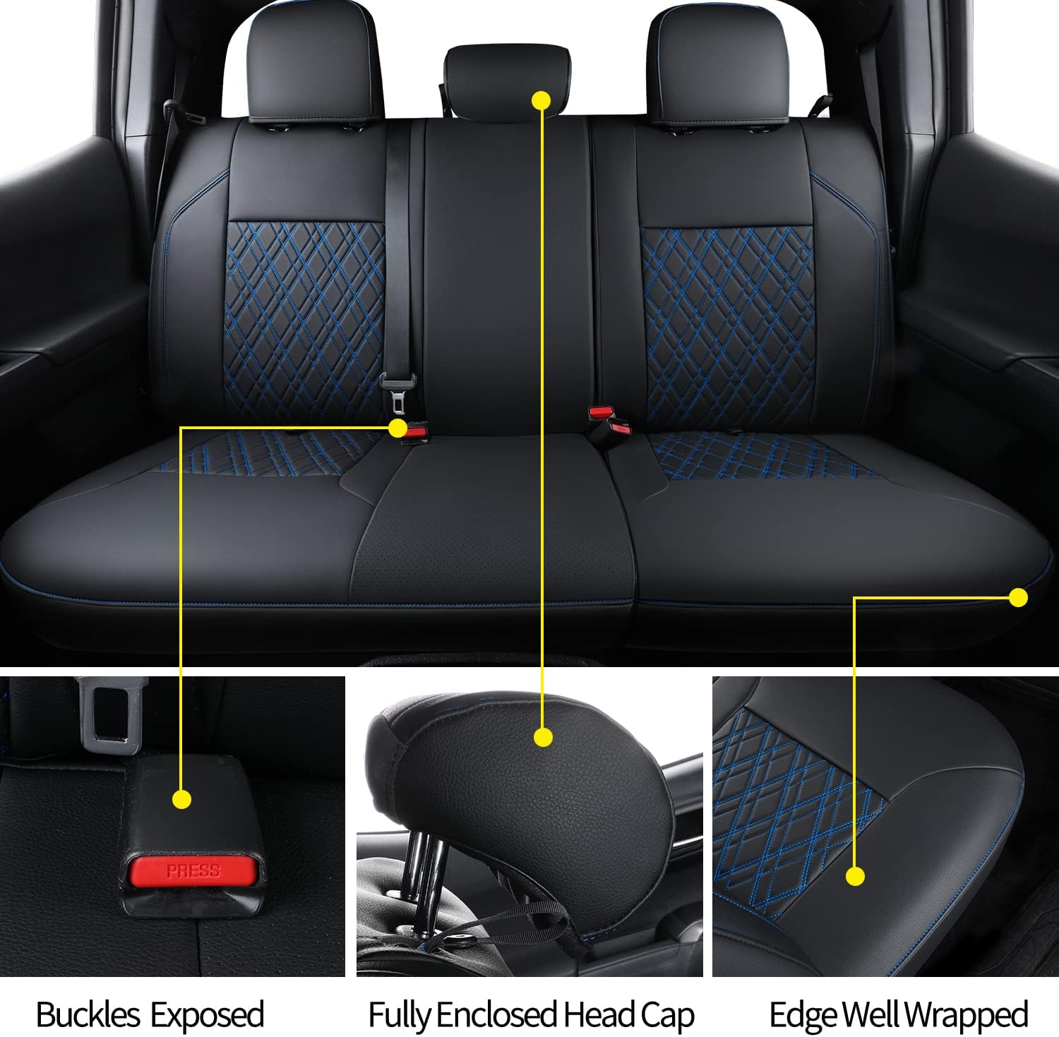 LUCKYMAN CLUB Tacoma Seat Covers, Fit for 2016-2025 Tacoma Crew Double Cab SR SR5 TRD Sport TRD Off-Road TRD PRO and SR SR5 TRD Sport TRD Off-Road TRD PRO Limited with Water Proof Faux Leather
