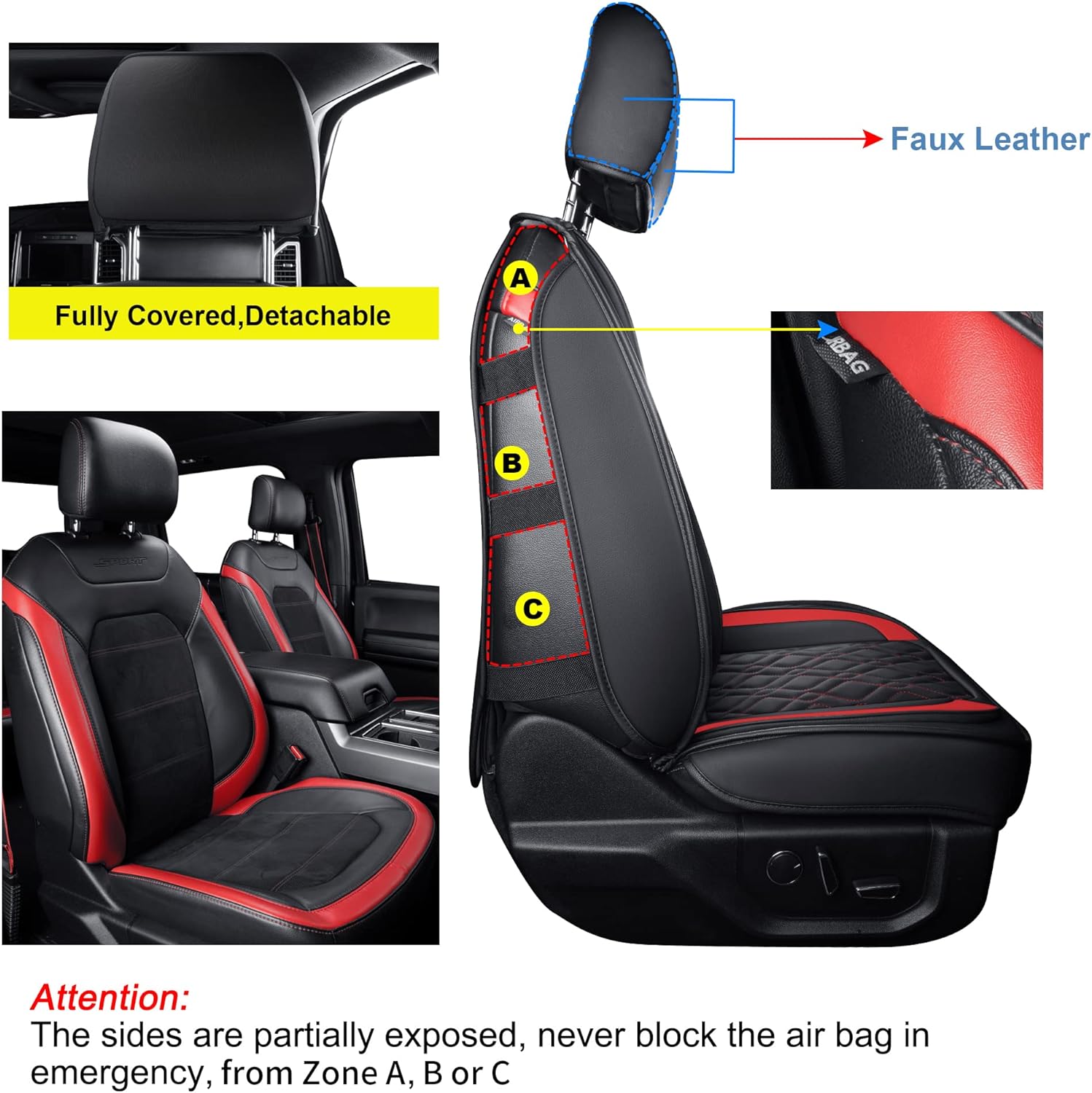 LUCKYMANCLUB F150 Full-Set Seat Covers J03-Q3 with Waterproof Faux Leather, Fit 2015-2025 Ford F150 and 2017-2025 F250 F350 F450