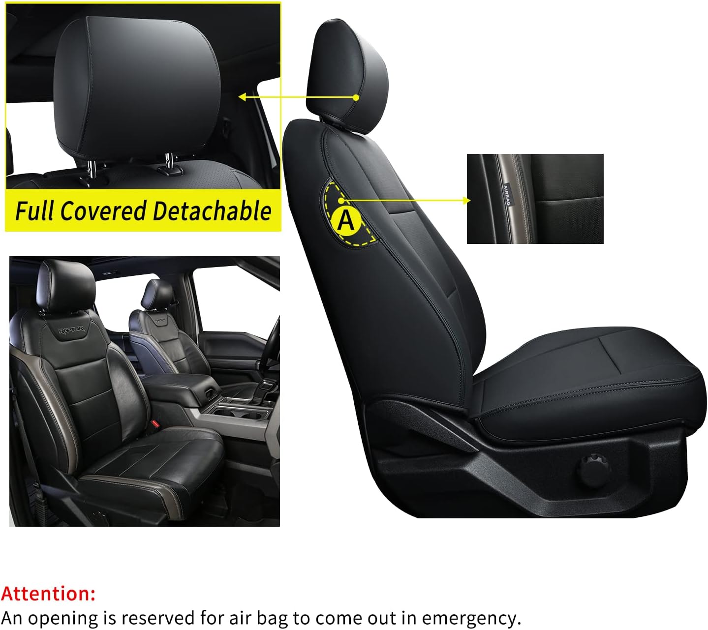 LUCKYMANCLUB F150 Faux-ledaj Sidlokoj, Propre konvenaj 2015-2024 Ford F150 SuperCrew, kaj 2017-2024 F250 F350 F450 Super Duty Crew Cab