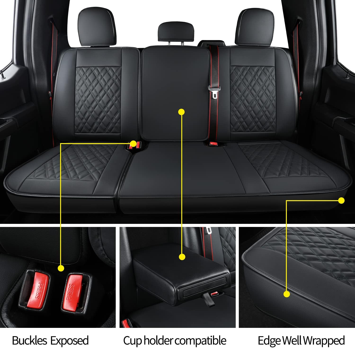 LUCKYMAN CLUB Ford F150 seat covers Fit 2009-2025 F150 SuperCrew and 2017-2025 F250 F350 F450 Crew Cab With armrest box cushion, all seasons, waterproof leather cushions