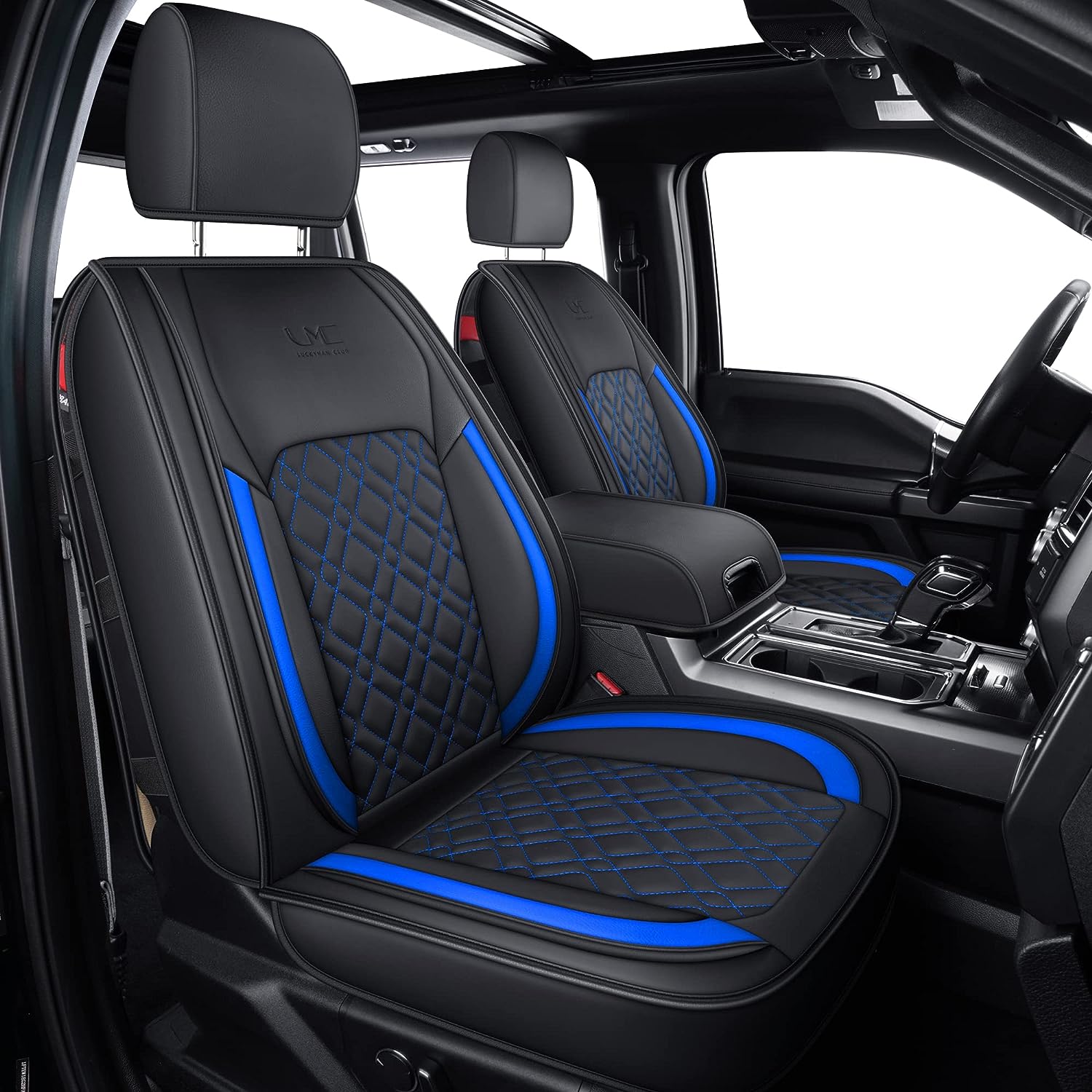 LUCKYMANCLUB F150 Full-Set Seat Covers J03-Q3 with Waterproof Faux Leather, Fit 2015-2025 Ford F150 and 2017-2025 F250 F350 F450