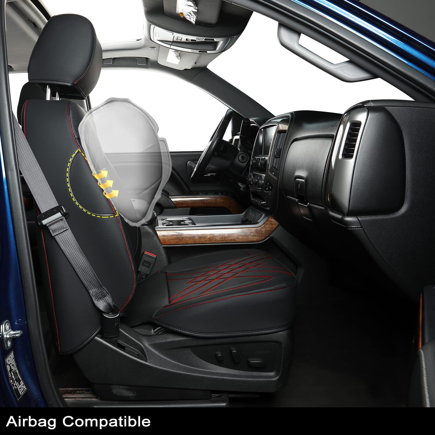 LUCKYMAN CLUB Chevy Silverado Leather truck Seat Covers 2014-2018 For1500&2500&3500HD Custom-made all-enveloped, all-season, waterproof leather