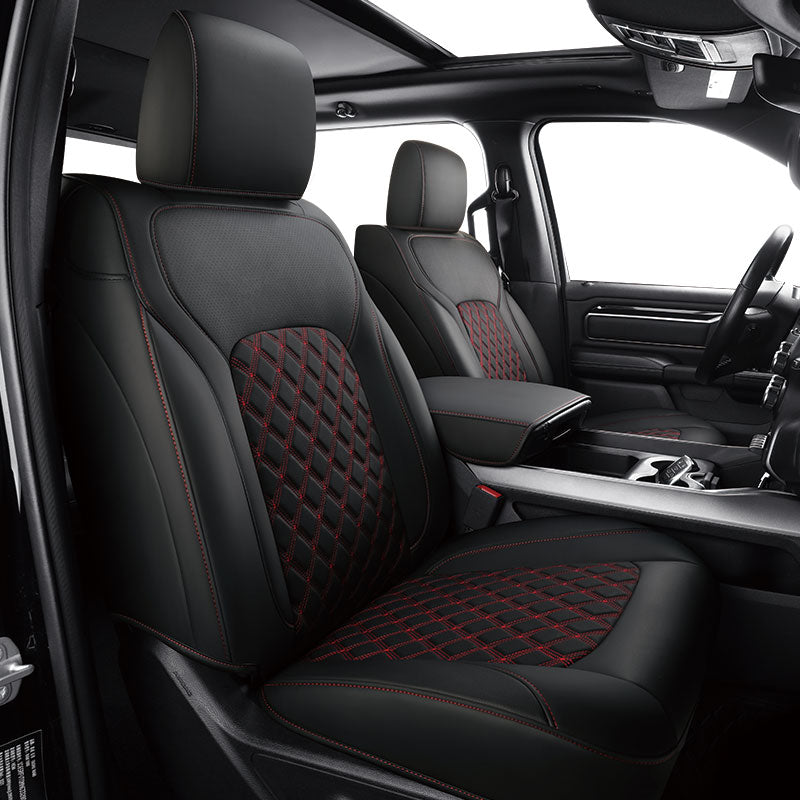 LUCKYMANCLUB Dodge Ram 1500 Seat Covers,2019-2025,1500/2500/3500Crew Cab Waterproof Seat Covers FullSet, Custom Fit Ram Bighorn Laramie Limited Rebel Longhorn Pickup with 4/6 Split Rear Seat