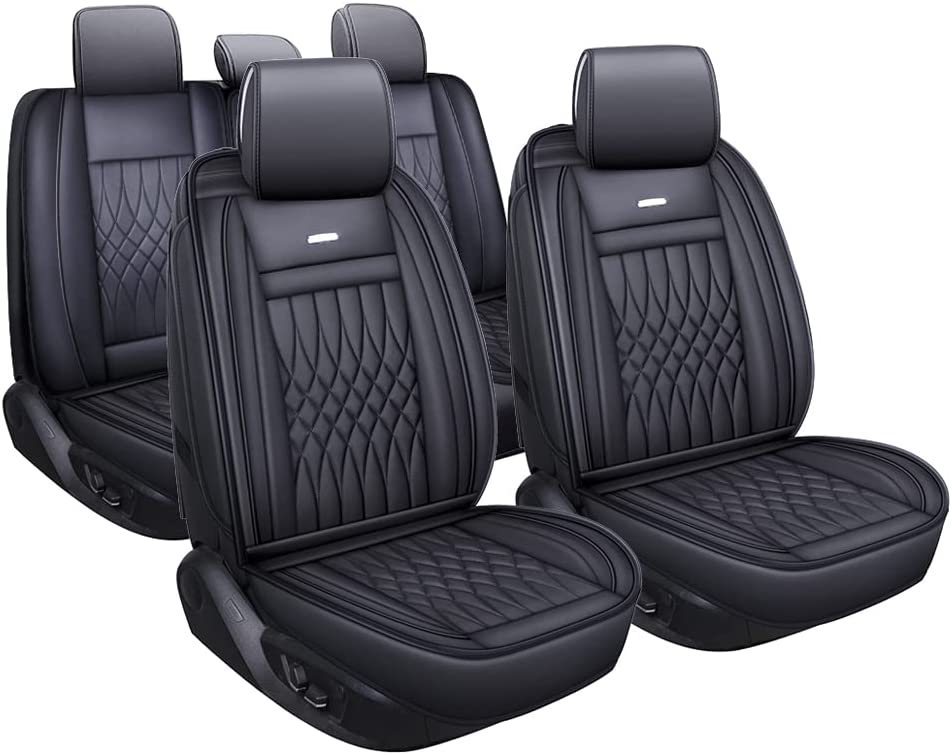 LUCKYMAN CLUB 5 Car Seat Covers Full Set with Waterproof Leather Universal Fit for Elantra Sonata Sportage RAV4 CRV Altima Accord Chevy Equinox