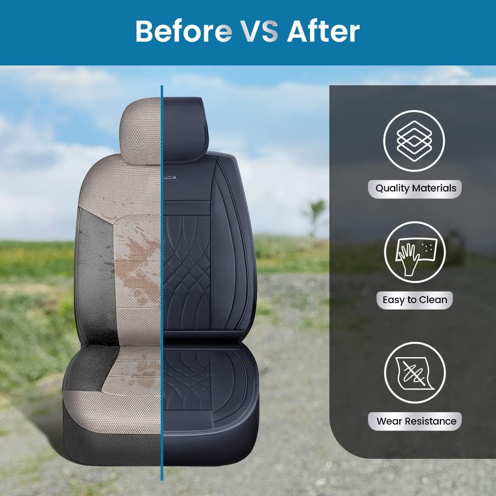 LUCKYMAN CLUB 5 Car Seat Covers Full Set with Waterproof Leather Universal Fit for Elantra Sonata Sportage RAV4 CRV Altima Accord Chevy Equinox