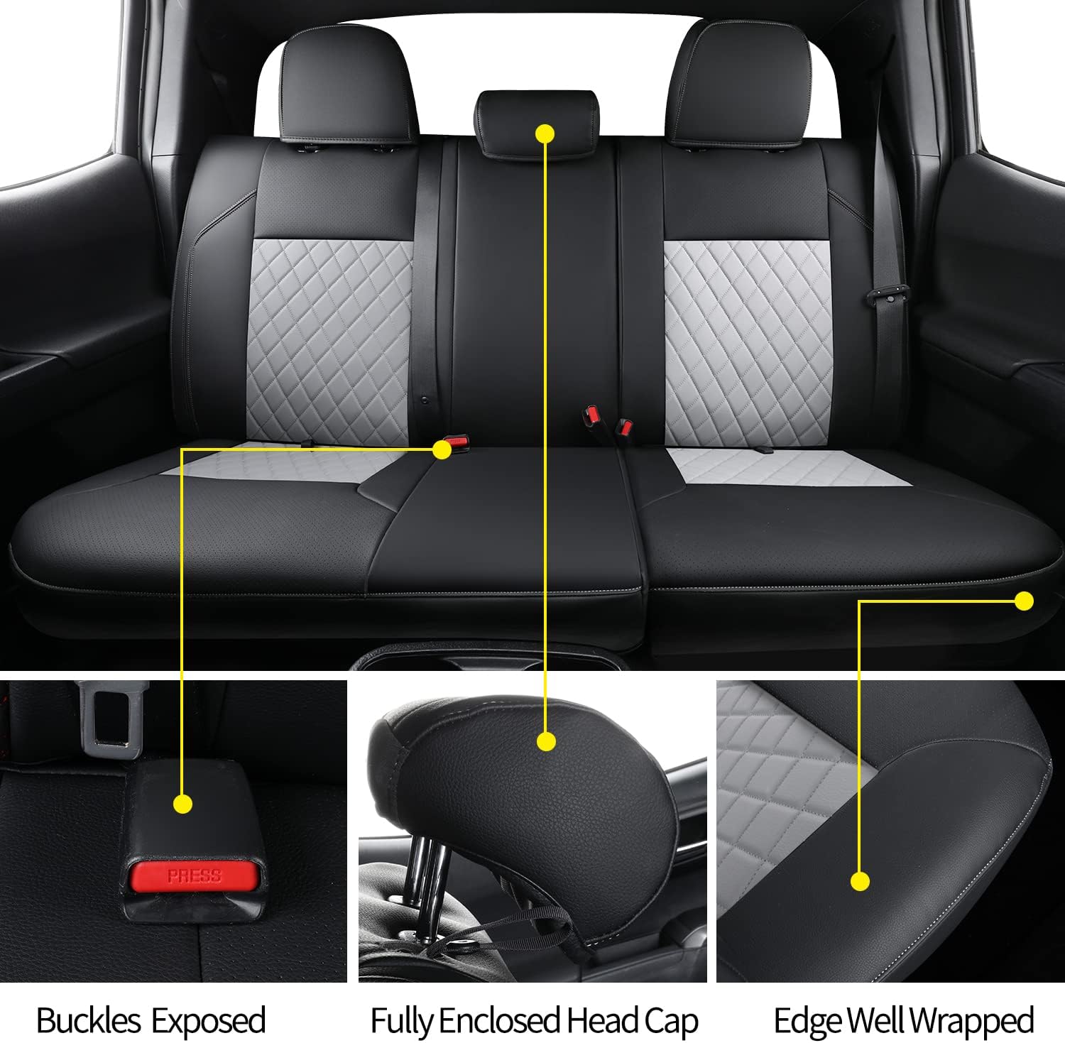 LUCKYMAN CLUB Tacoma Seat Covers Fit for 2016-2025 Tacoma Crew Cab/Double Cab with Water Proof Faux Leather