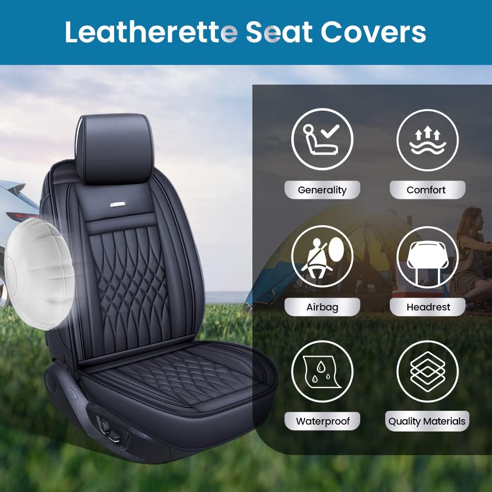 LUCKYMAN CLUB 5 Car Seat Covers Full Set with Waterproof Leather Universal Fit for Elantra Sonata Sportage RAV4 CRV Altima Accord Chevy Equinox