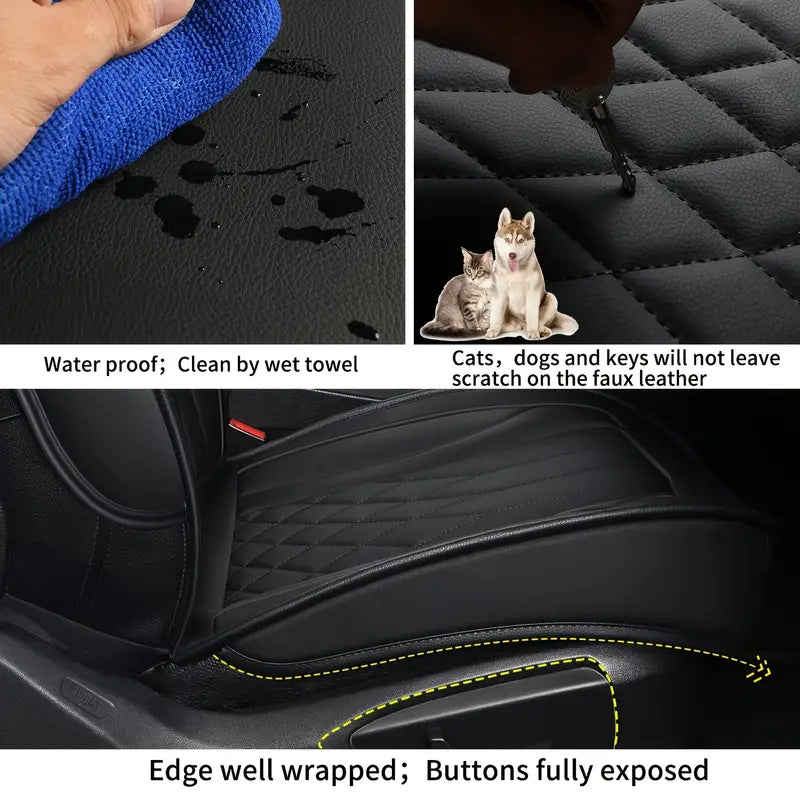 LUCKYMAN CLUB Full set of faux leather 5-seat sedans car seat covers for most cars, SUVs, sedans and pickup trucks, car faux leather cushion covers as Elentra Sonata Tucson Chevy Equinox Vw CRV Mazda6