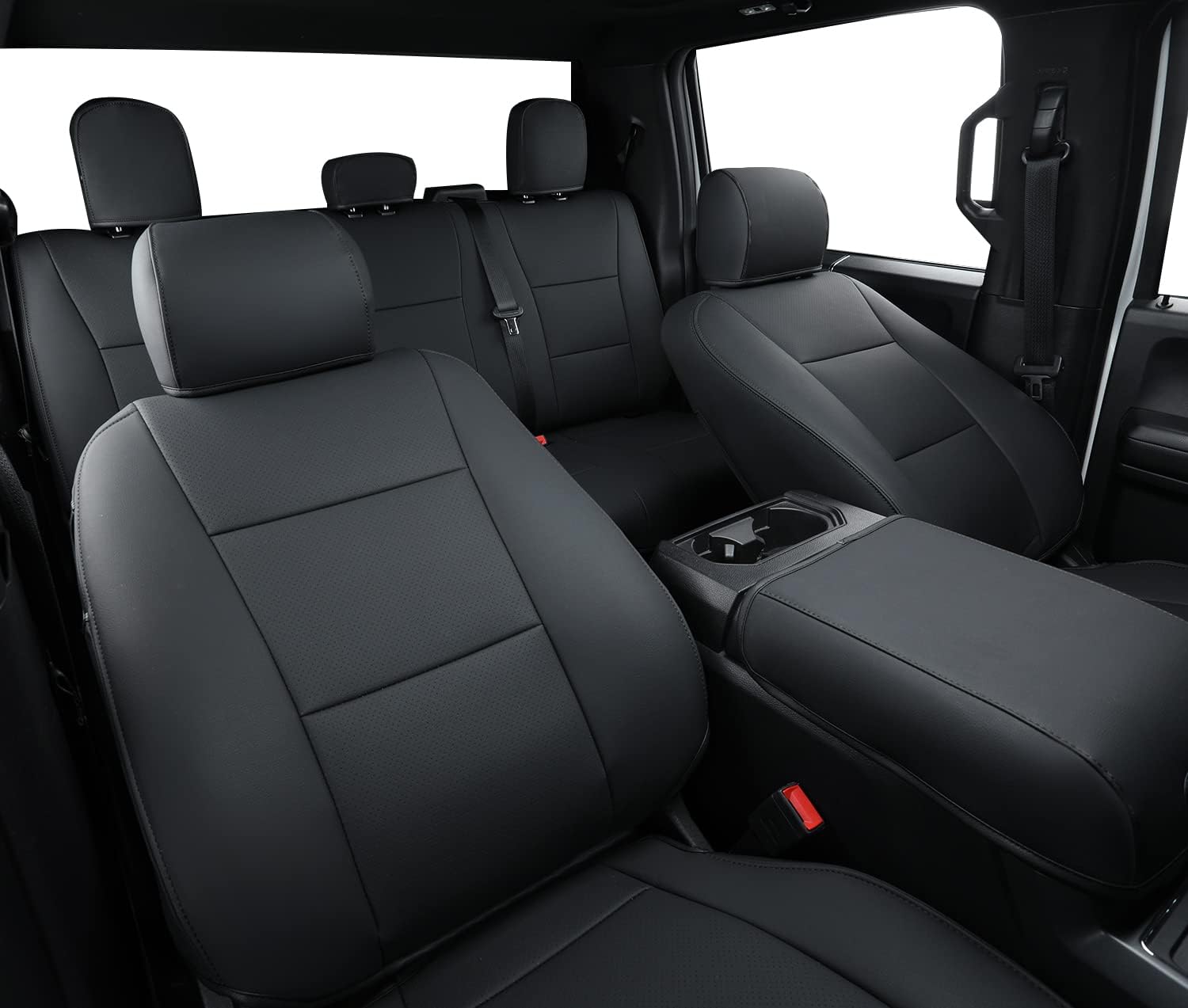 LUCKYMANCLUB F150 Faux-ledaj Sidlokoj, Propre konvenaj 2015-2024 Ford F150 SuperCrew, kaj 2017-2024 F250 F350 F450 Super Duty Crew Cab