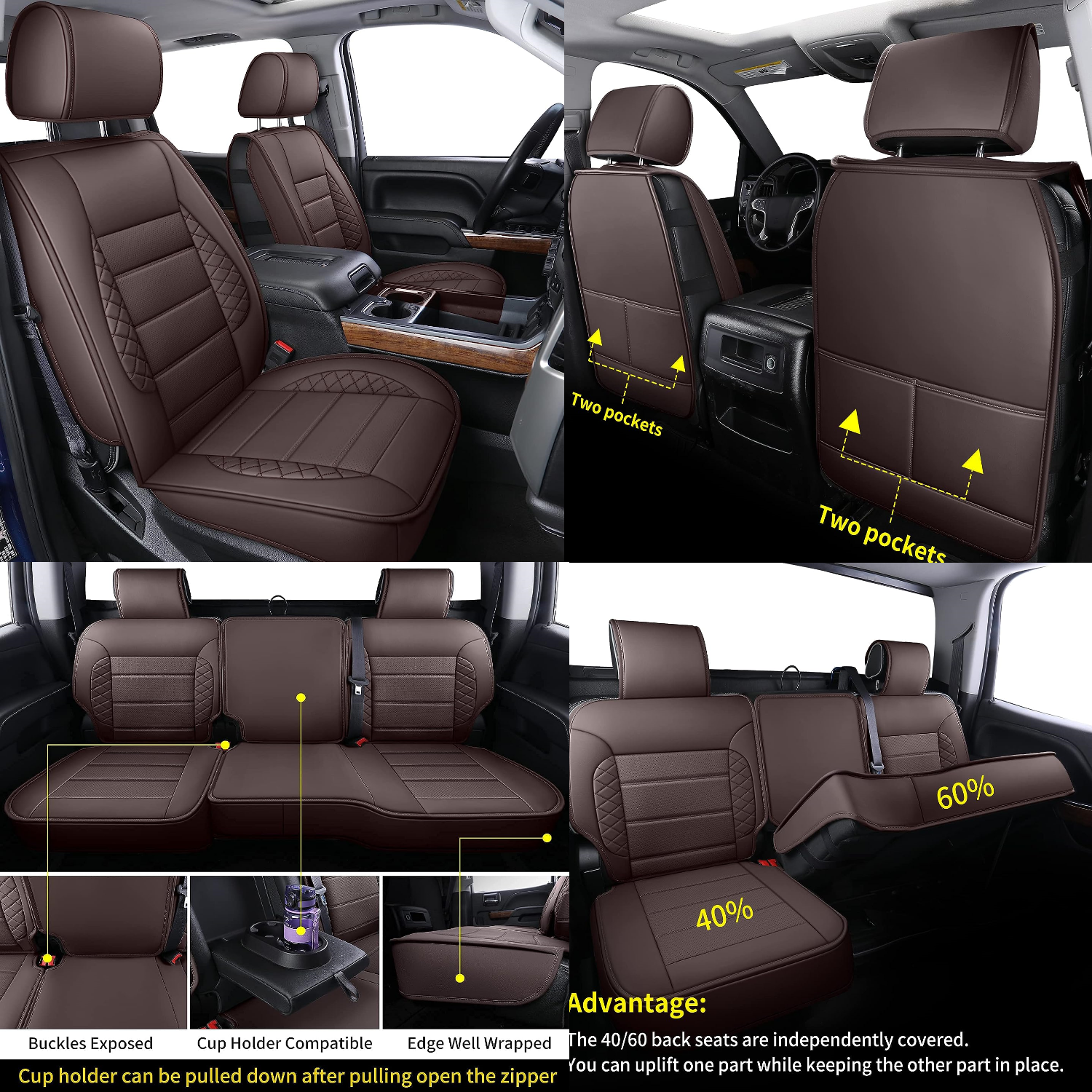 LUCKYMAN CLUB Silverado Sidlokovriloj, Konvenaj por 2019-2023 Chevy Silverado GMC Sierra 1500 kaj 2020-2023 2500HD 3500HD Skipkabina Akvo Prova Imita Ledo