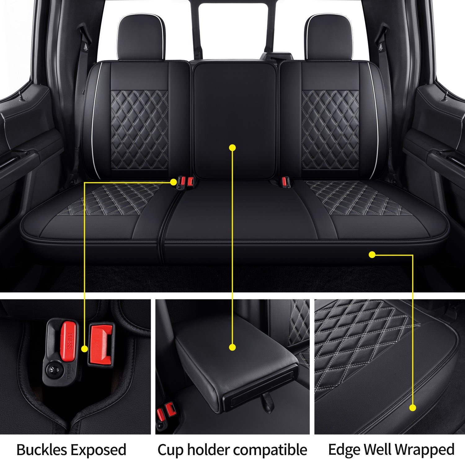 LUCKYMAN CLUB Ford F150 Faux Leather Seat Covers for 2015-2025 F150 SuperDriver and 2017-2025 F250 F350 F450 SuperDriver Cab Leather Trucks, All Season Universal Full Surround Specialty Seat Covers