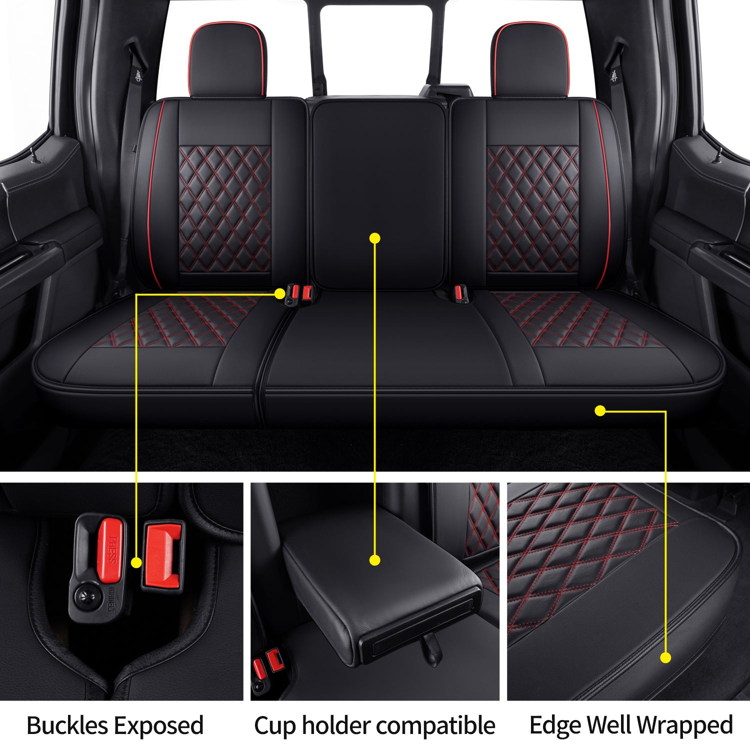 LUCKYMAN CLUB Ford F150 Faux Leather Seat Covers for 2015-2025 F150 SuperDriver and 2017-2025 F250 F350 F450 SuperDriver Cab Leather Trucks, All Season Universal Full Surround Specialty Seat Covers
