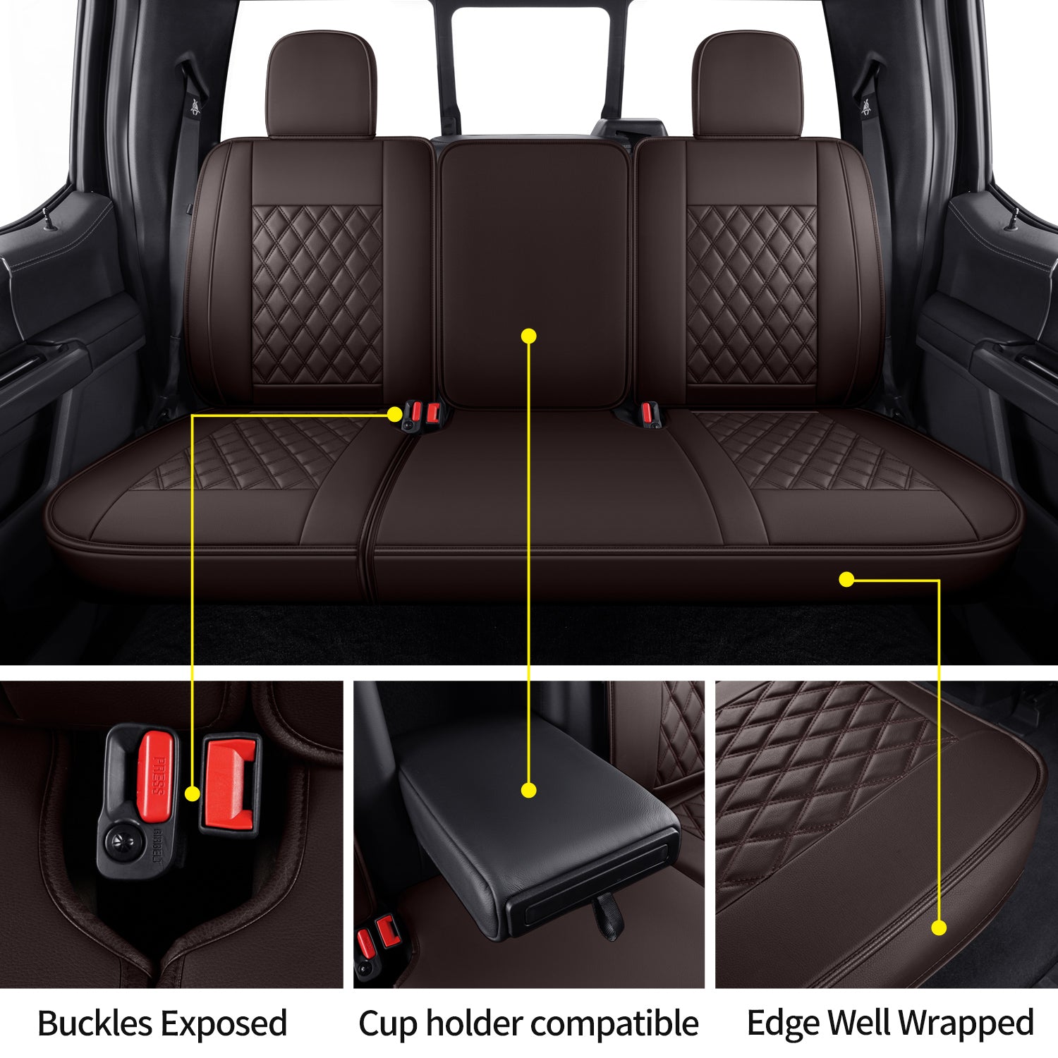 LUCKYMAN CLUB Ford F150 Faux Leather Seat Covers for 2015-2025 F150 SuperDriver and 2017-2025 F250 F350 F450 SuperDriver Cab Leather Trucks, All Season Universal Full Surround Specialty Seat Covers