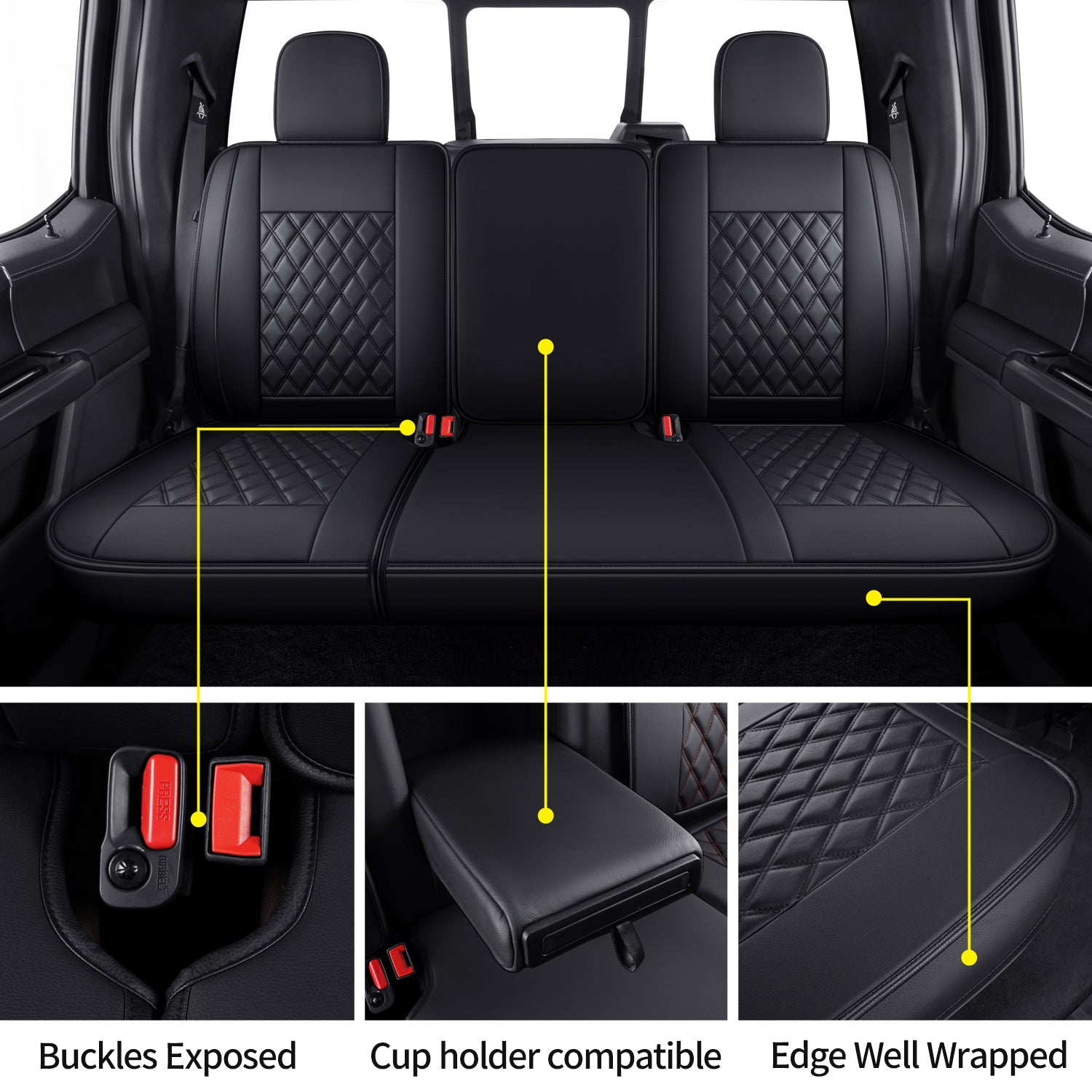 LUCKYMAN CLUB Ford F150 Faux Leather Seat Covers for 2015-2025 F150 SuperDriver and 2017-2025 F250 F350 F450 SuperDriver Cab Leather Trucks, All Season Universal Full Surround Specialty Seat Covers