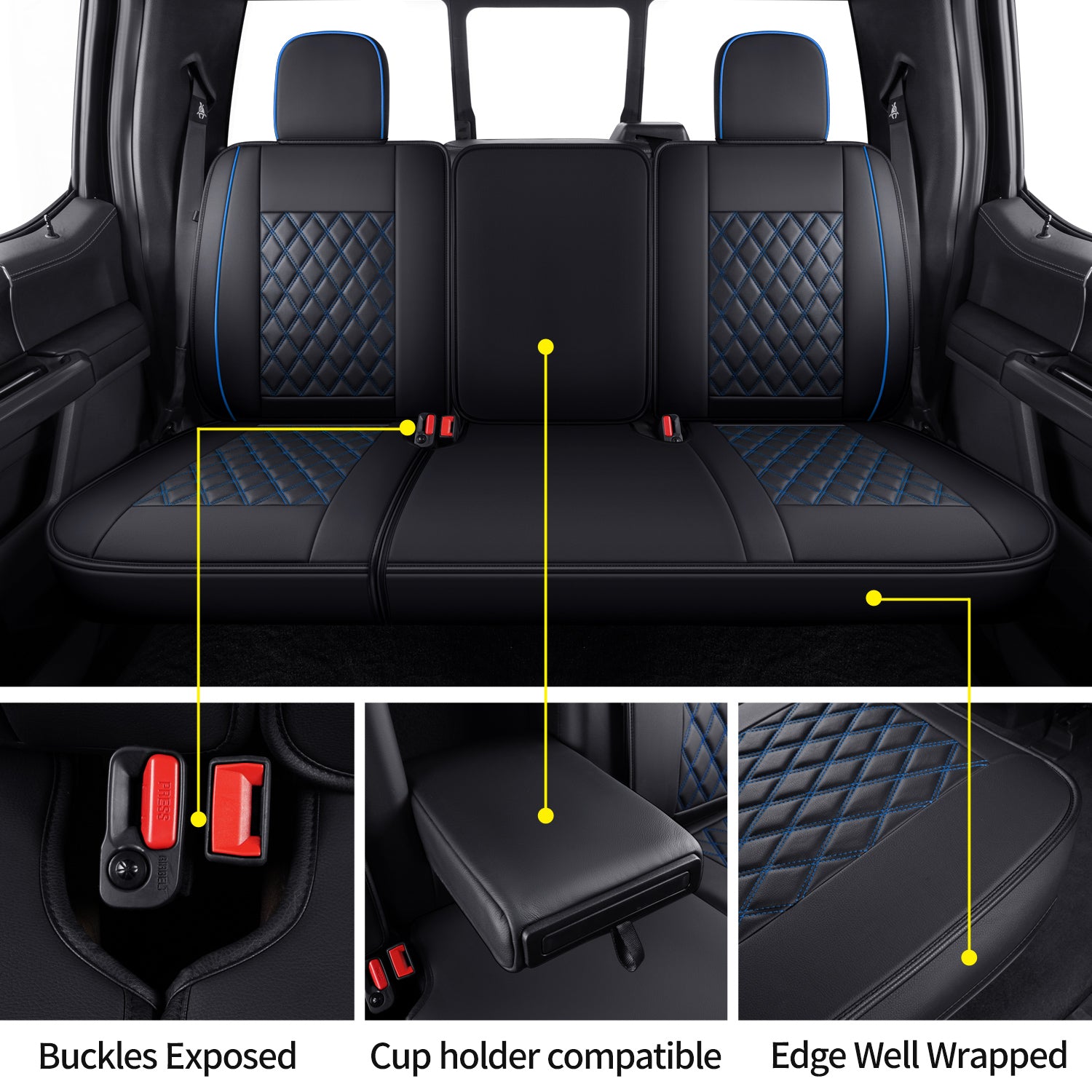 LUCKYMAN CLUB Ford F150 Faux Leather Seat Covers for 2015-2025 F150 SuperDriver and 2017-2025 F250 F350 F450 SuperDriver Cab Leather Trucks, All Season Universal Full Surround Specialty Seat Covers