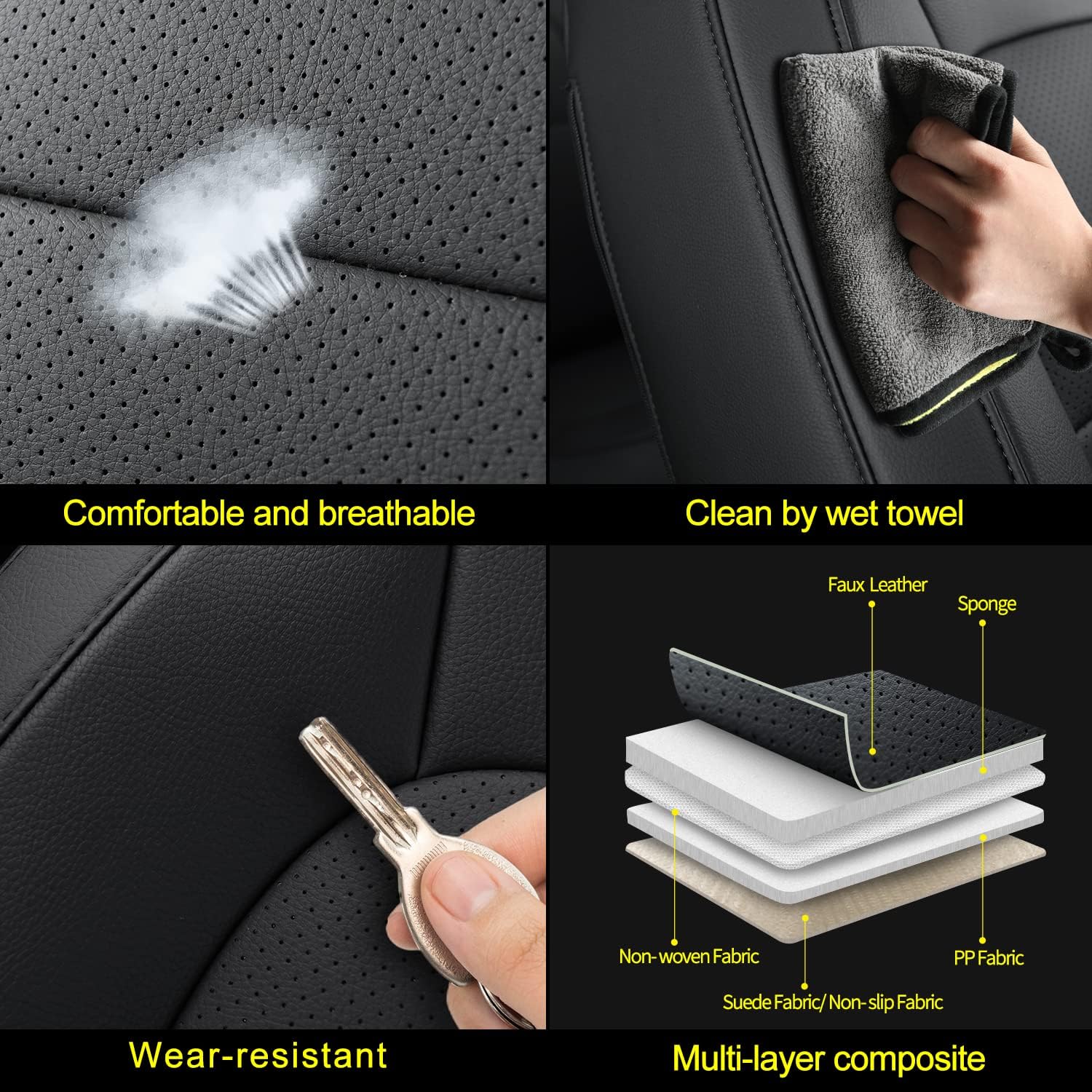 LUCKYMAN CLUB Chevy Colorado Seat Covers Full Set,fit for 2015-2025 Colorado Canyon Crew Cab Z71 LT ZR2 Work Truck with Water Proof Faux Leather