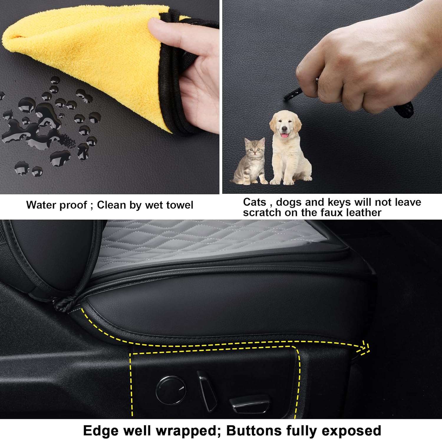 LUCKYMANCLUB F150 Full-Set Seat Covers J03-Q3 with Waterproof Faux Leather, Fit 2015-2025 Ford F150 and 2017-2025 F250 F350 F450