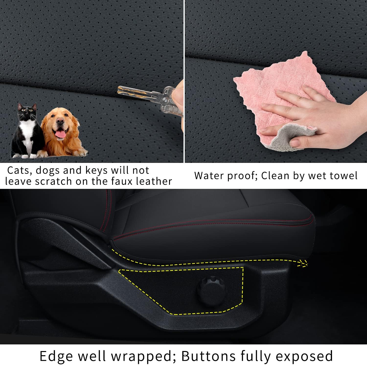 LUCKYMANCLUB F150 Faux-ledaj Sidlokoj, Propre konvenaj 2015-2024 Ford F150 SuperCrew, kaj 2017-2024 F250 F350 F450 Super Duty Crew Cab