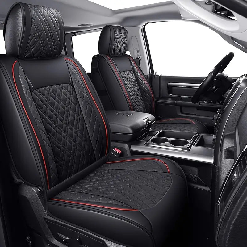 LUCKYMAN CLUB Dodge Ram Trucks Seat Covers Compatible with 2009-2025 1500 2010-2025 2500 3500 Crew Double Mega Quad Cab Tradesman Classic Laramie Bighorn Longhorn Full Set Black Red