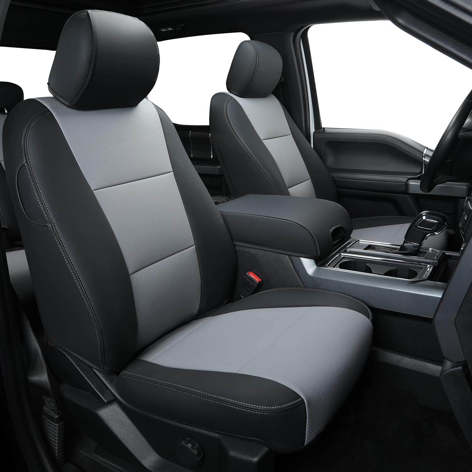 LUCKYMANCLUB F150 Faux-ledaj Sidlokoj, Propre konvenaj 2015-2024 Ford F150 SuperCrew, kaj 2017-2024 F250 F350 F450 Super Duty Crew Cab