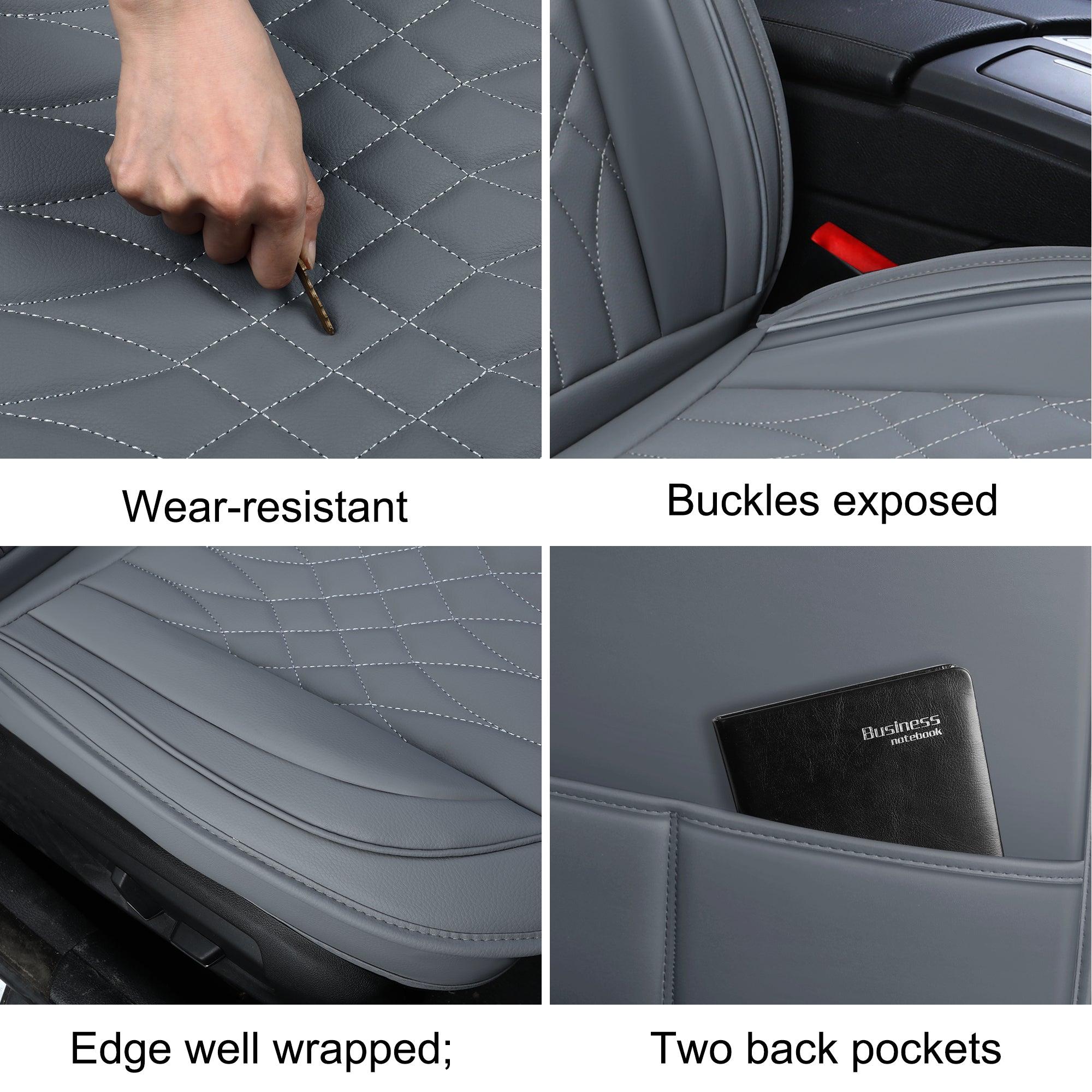 LUCKYMAN CLUB 5 Car Seat Covers Full Set with Waterproof Leather Universal Fit for Elantra Sonata Sportage RAV4 CRV Altima Accord Chevy Equinox