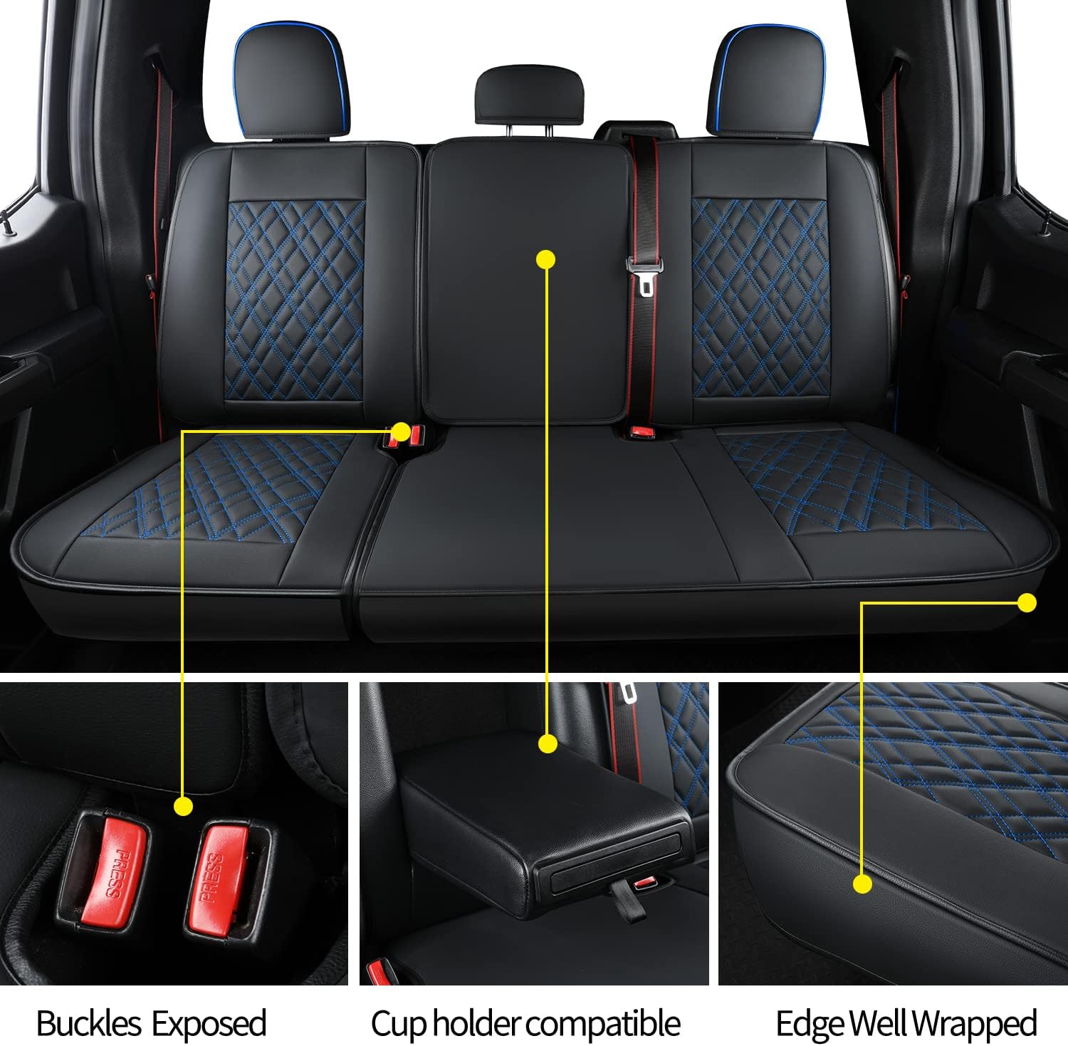 LUCKYMAN CLUB Ford F150 seat covers Fit 2009-2025 F150 SuperCrew and 2017-2025 F250 F350 F450 Crew Cab With armrest box cushion, all seasons, waterproof leather cushions