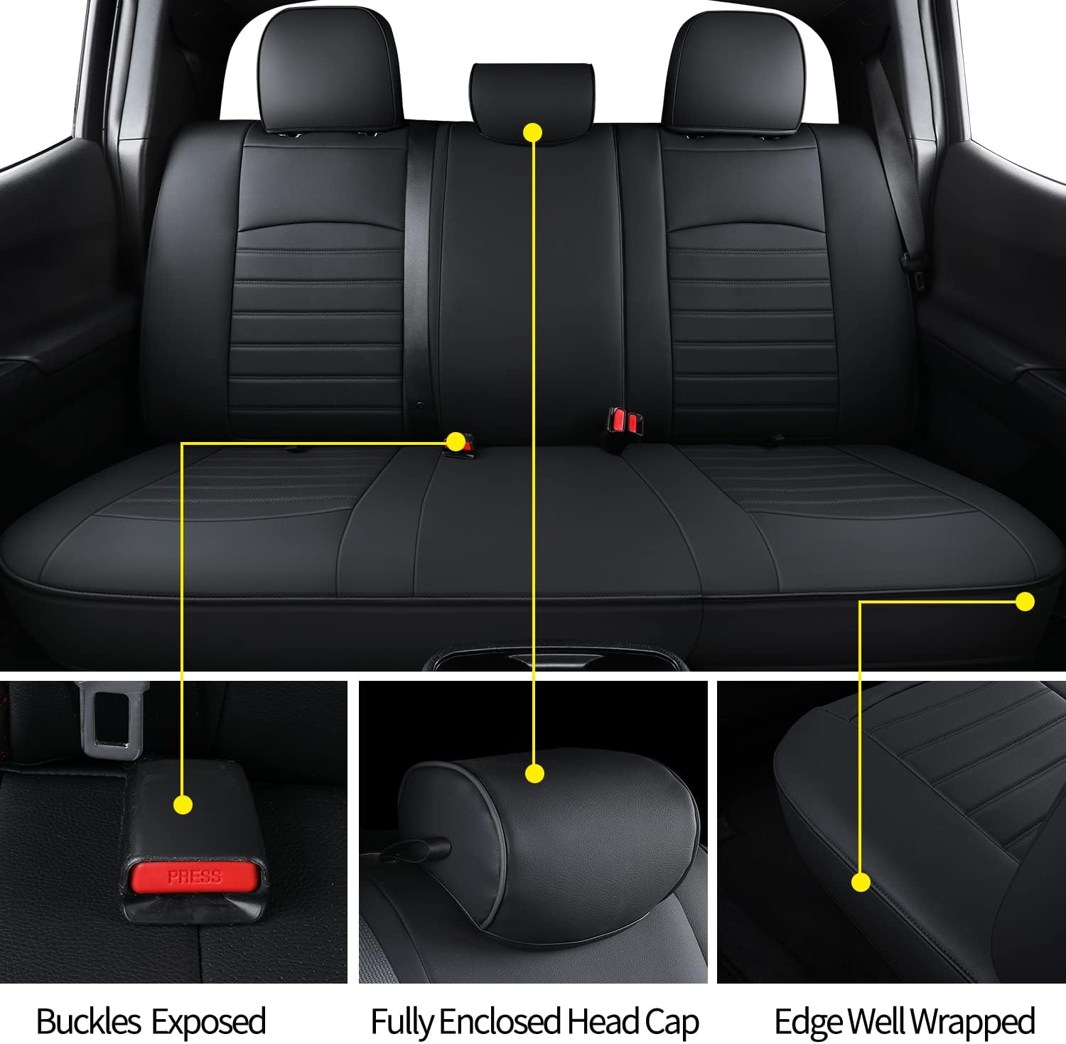 LUCKYMAN CLUB Tacoma Seat Covers, Fit for 2005-2025 Tacoma Crew Cab/Double Cab SR SR5 TRD Sport TRD Off-Road PreRunner with Water Proof Faux Leather