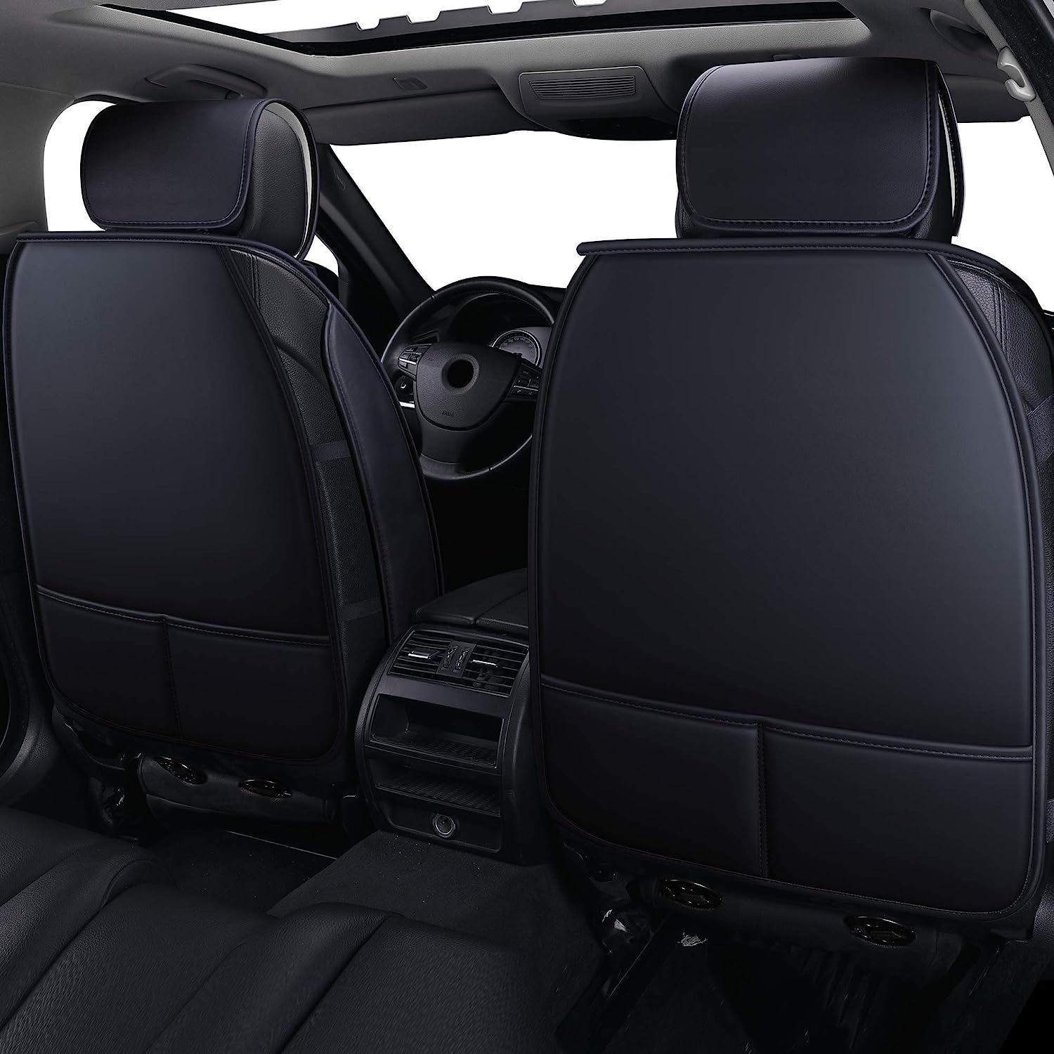 LUCKYMAN CLUB 5 Car Seat Covers Full Set with Waterproof Leather Universal Fit for Elantra Sonata Sportage RAV4 CRV Altima Accord Chevy Equinox