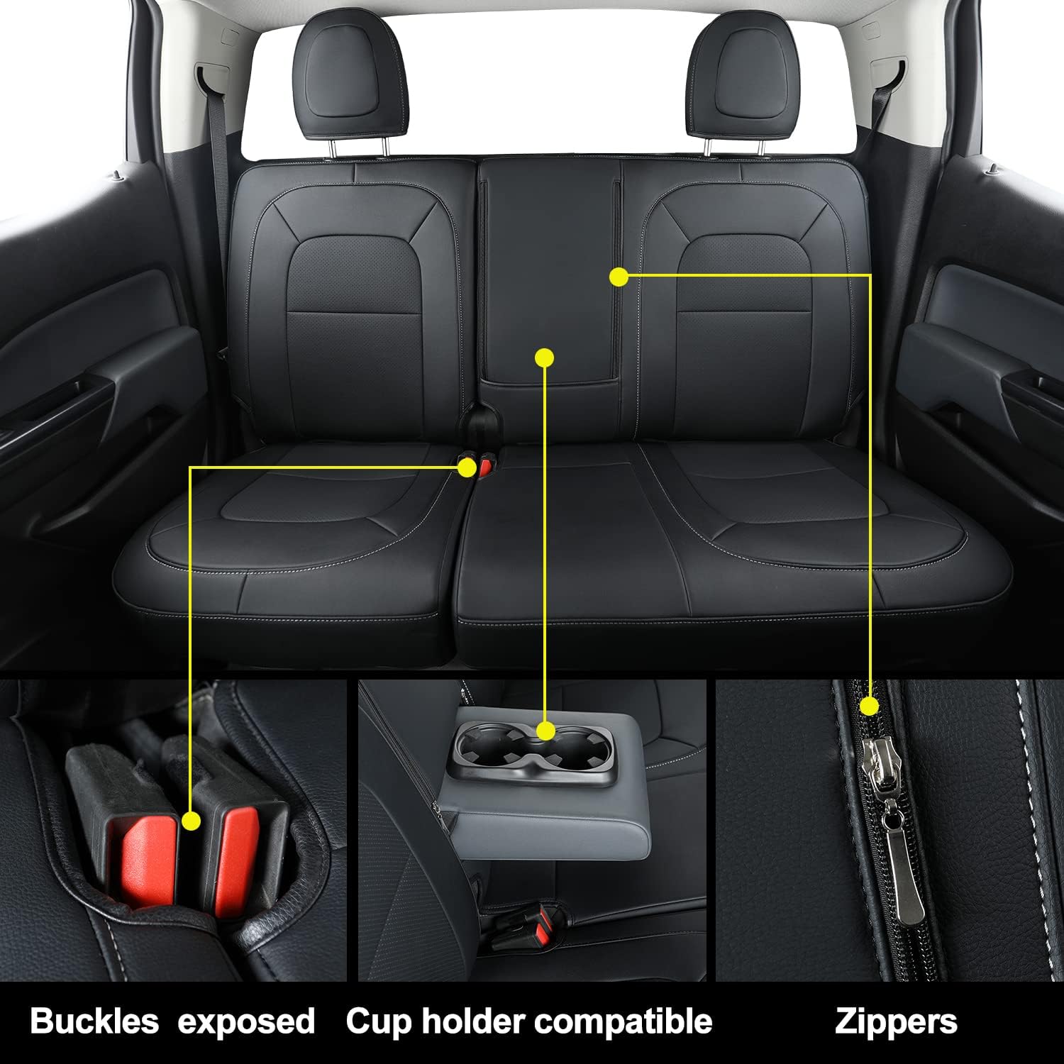 LUCKYMAN CLUB Chevy Colorado Seat Covers, fit for Colorado Canyon Crew Cab Z71 LT ZR2 Work Truck 2015-2025 with Faux Leather