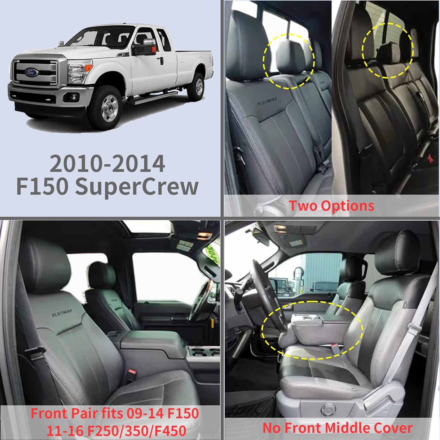 LUCKYMAN CLUB F150 Fauxledaj Sidlokoj Konvenaj por 2015-2024 F150 SuperCrew kaj 2017-2024 F250 F350 F450 Super Duty Crew Cab Pickup Trucks