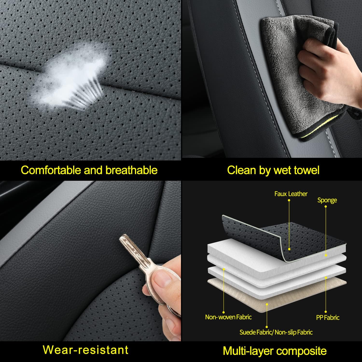 LUCKYMAN CLUB Chevy Colorado Seat Covers Full Set,fit for 2015-2025 Colorado Canyon Crew Cab Z71 LT ZR2 Work Truck with Water Proof Faux Leather