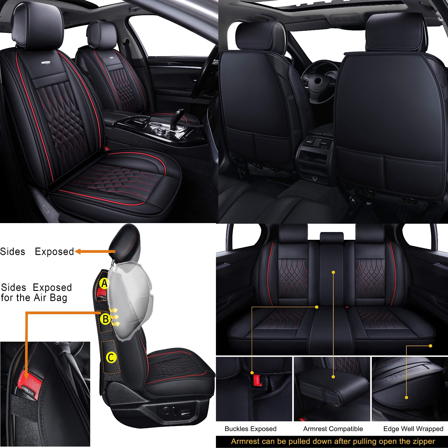 LUCKYMAN CLUB 5 Car Seat Covers Full Set with Waterproof Leather Universal Fit for Elantra Sonata Sportage RAV4 CRV Altima Accord Chevy Equinox