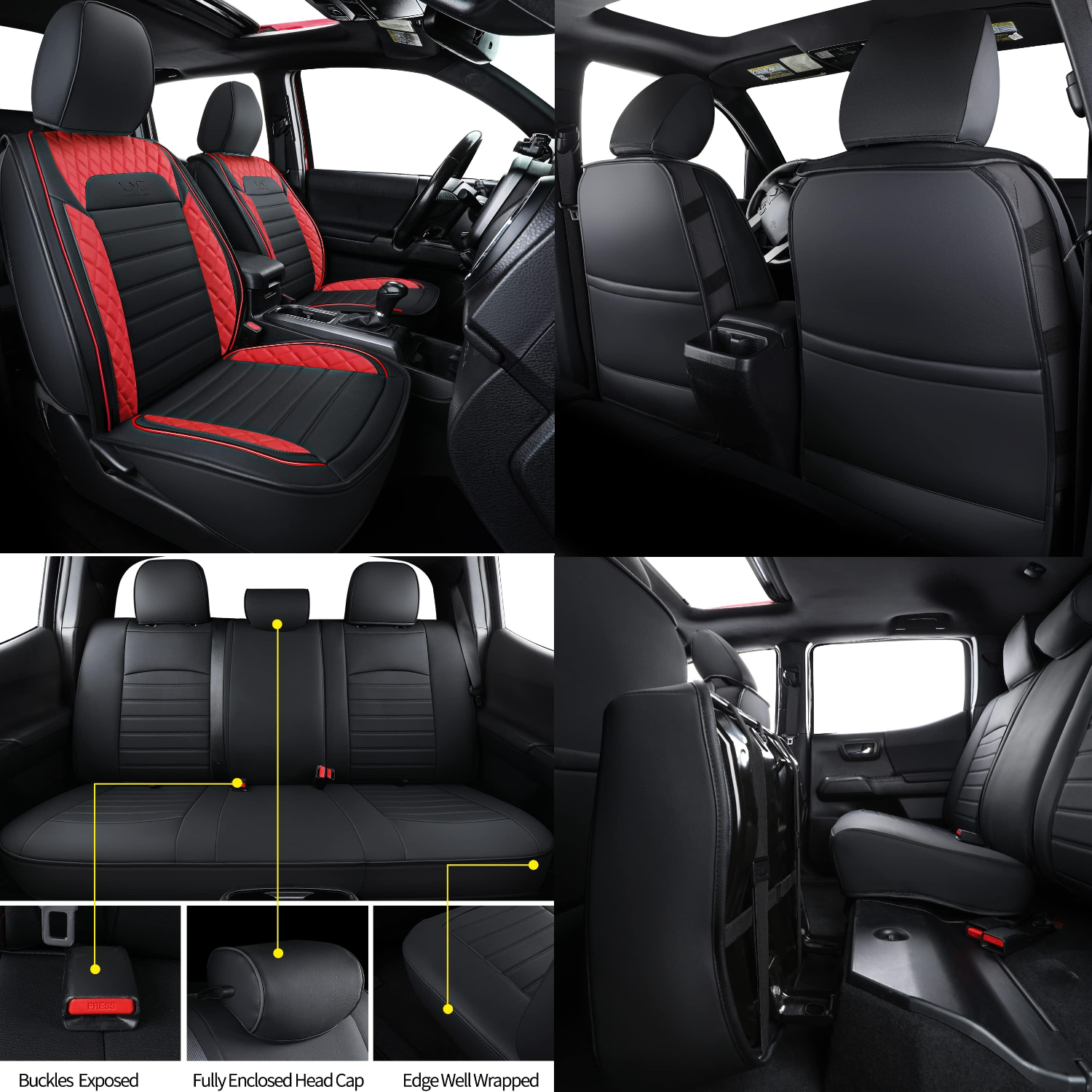 LUCKYMAN CLUB Tacoma Seat Covers, Fit for 2005-2025 Tacoma Crew Cab/Double Cab SR SR5 TRD Sport TRD Off-Road PreRunner with Water Proof Faux Leather