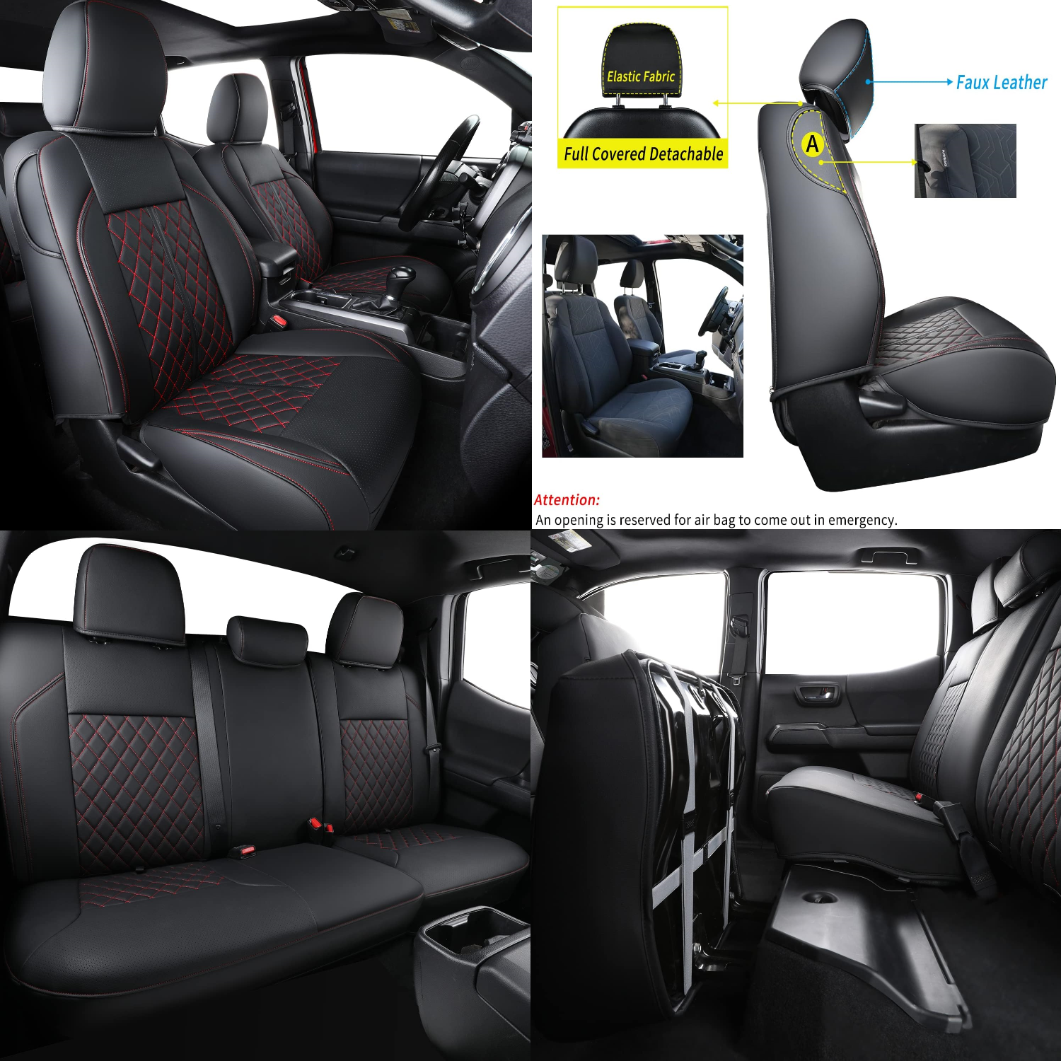LUCKYMAN CLUB Tacoma Seat Covers Fit for 2016-2025 Tacoma Crew Cab/Double Cab with Water Proof Faux Leather