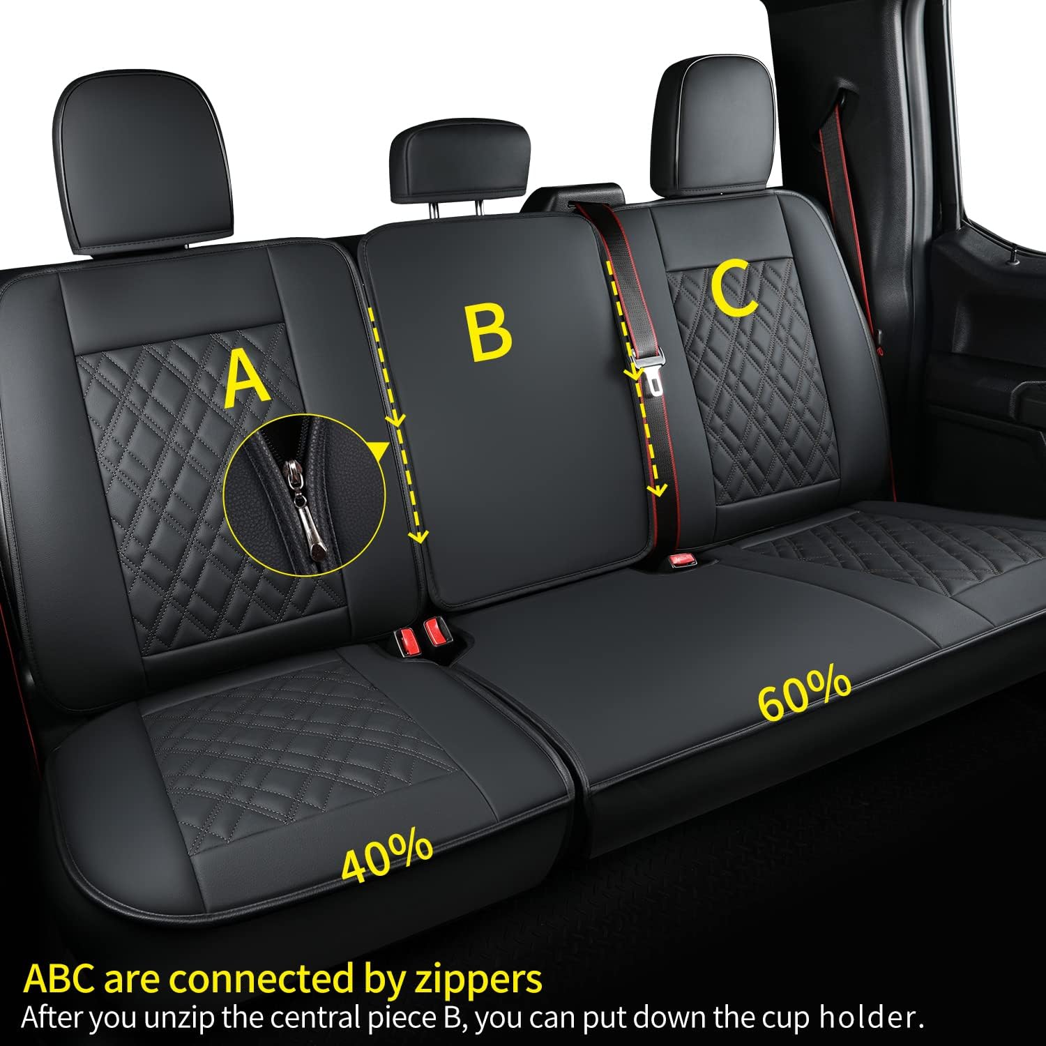 LUCKYMAN CLUB Ford F150 seat covers Fit 2009-2025 F150 SuperCrew and 2017-2025 F250 F350 F450 Crew Cab With armrest box cushion, all seasons, waterproof leather cushions