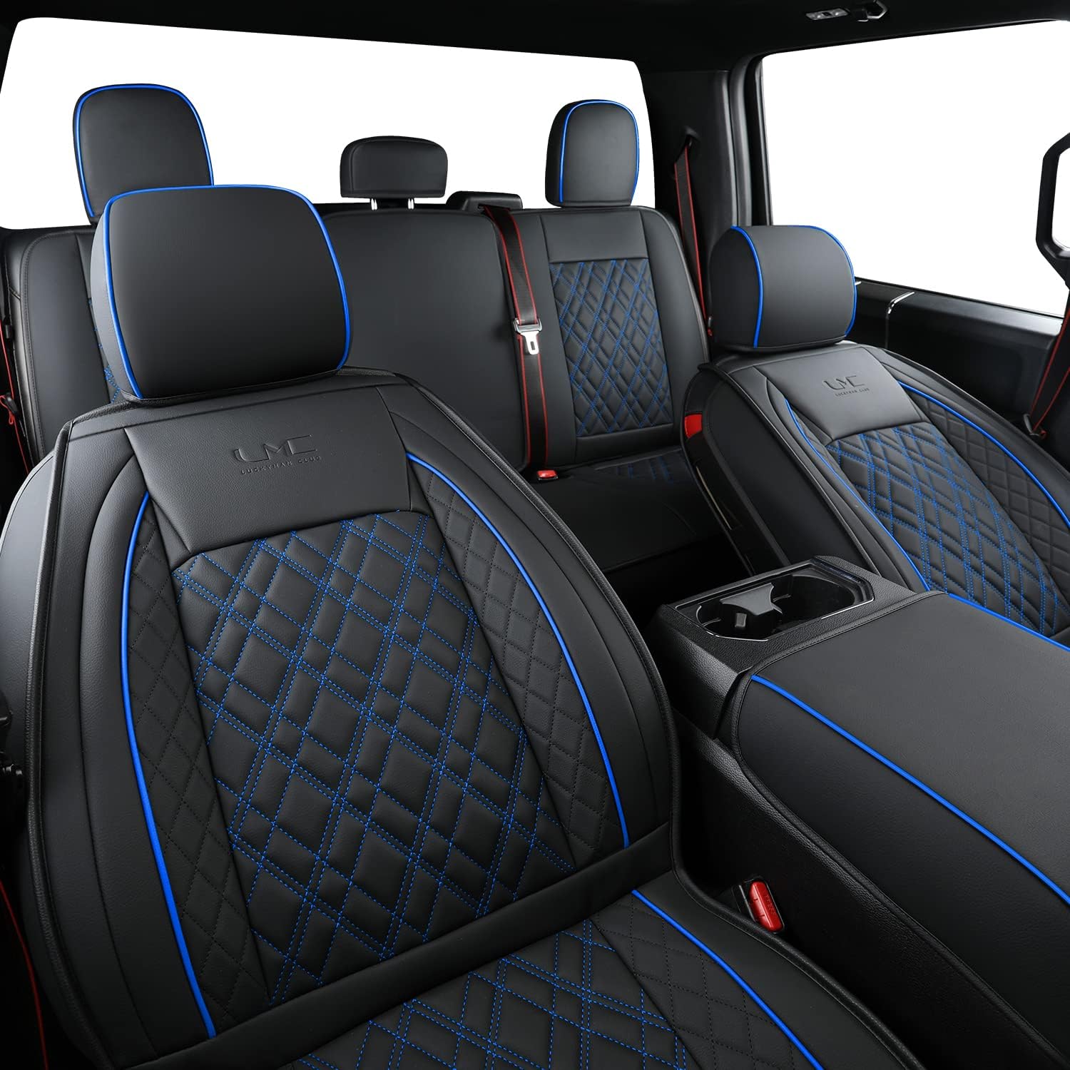 LUCKYMAN CLUB Ford F150 seat covers Fit 2009-2025 F150 SuperCrew and 2017-2025 F250 F350 F450 Crew Cab With armrest box cushion, all seasons, waterproof leather cushions