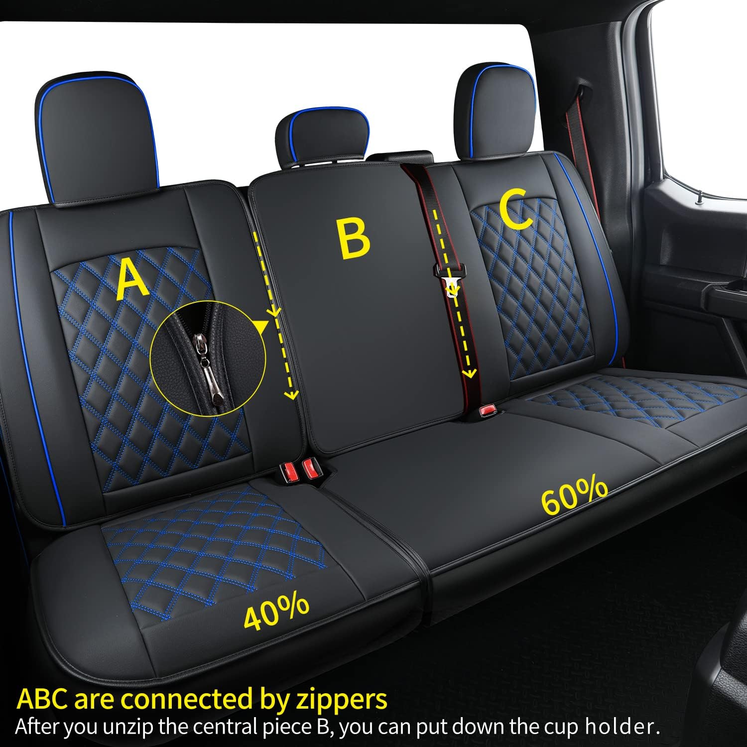 LUCKYMAN CLUB F150 Fauxledaj Sidlokoj Konvenaj por 2015-2024 F150 SuperCrew kaj 2017-2024 F250 F350 F450 Super Duty Crew Cab Pickup Trucks