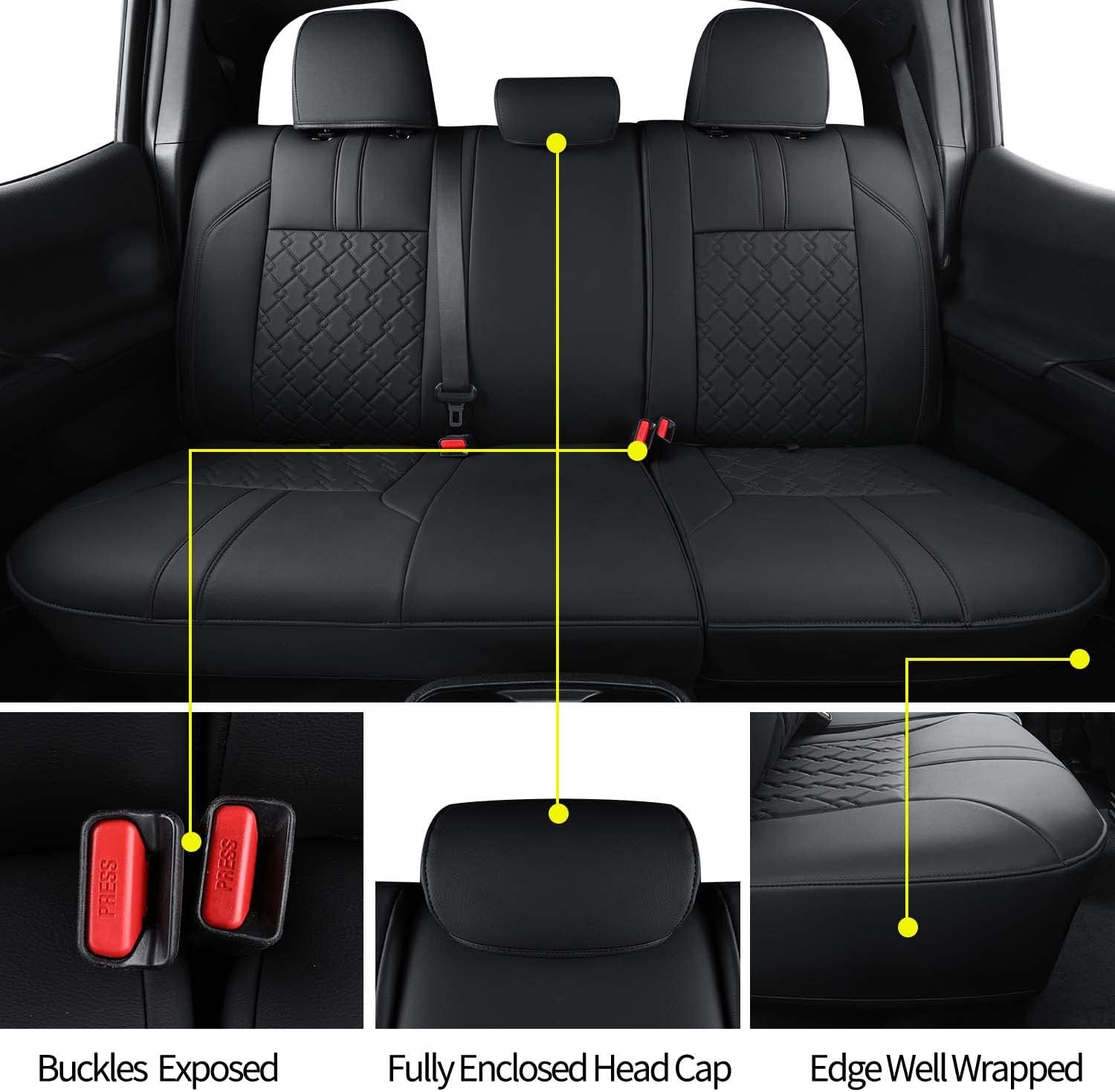 LUCKYMAN CLUB Tacoma Seat Covers, Custom fit 2016-2023 Faux Leather Tacoma SR SR5 TRD Sport TRD Off-Road PreRunner Crew Double Cab