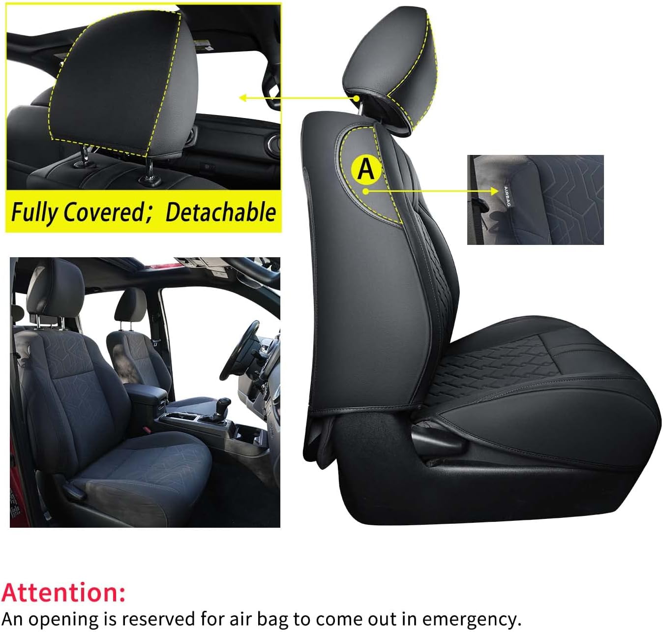 LUCKYMAN CLUB Tacoma Seat Covers, Custom fit 2016-2023 Faux Leather Tacoma SR SR5 TRD Sport TRD Off-Road PreRunner Crew Double Cab