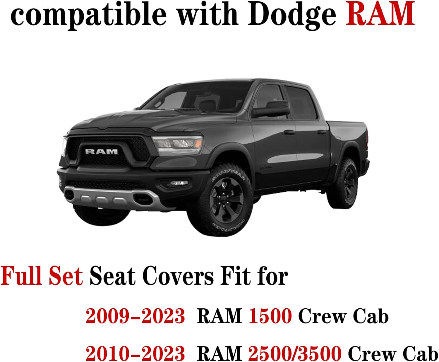 LUCKYMAN CLUB Dodge RAM Seat Covers Fit for 2009-2025 1500HD 2010-2025 2500/3500HD Limited Laramie Big Horn Tradesman Crew Double Cab Quad Cab Truck Waterproof Leather