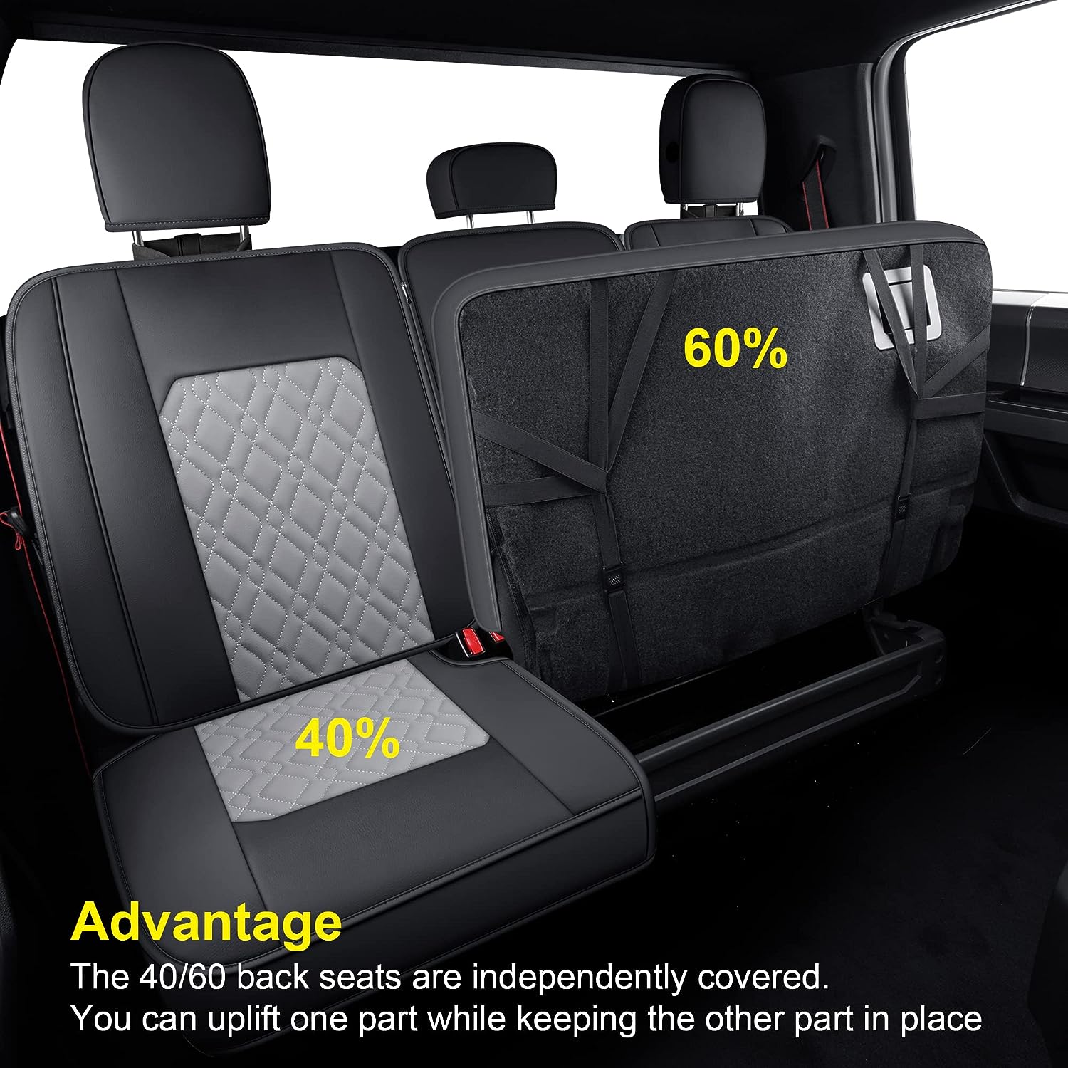 LUCKYMANCLUB F150 Full-Set Seat Covers J03-Q3 with Waterproof Faux Leather, Fit 2015-2025 Ford F150 and 2017-2025 F250 F350 F450