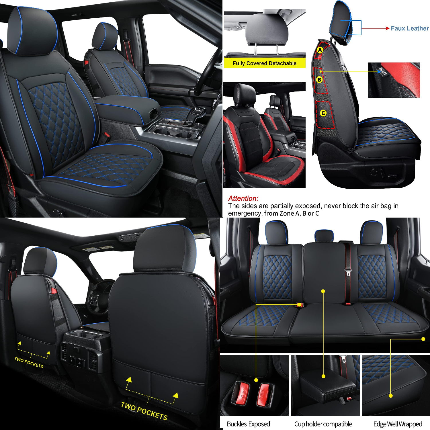 LUCKYMAN CLUB F150 Fauxledaj Sidlokoj Konvenaj por 2015-2024 F150 SuperCrew kaj 2017-2024 F250 F350 F450 Super Duty Crew Cab Pickup Trucks