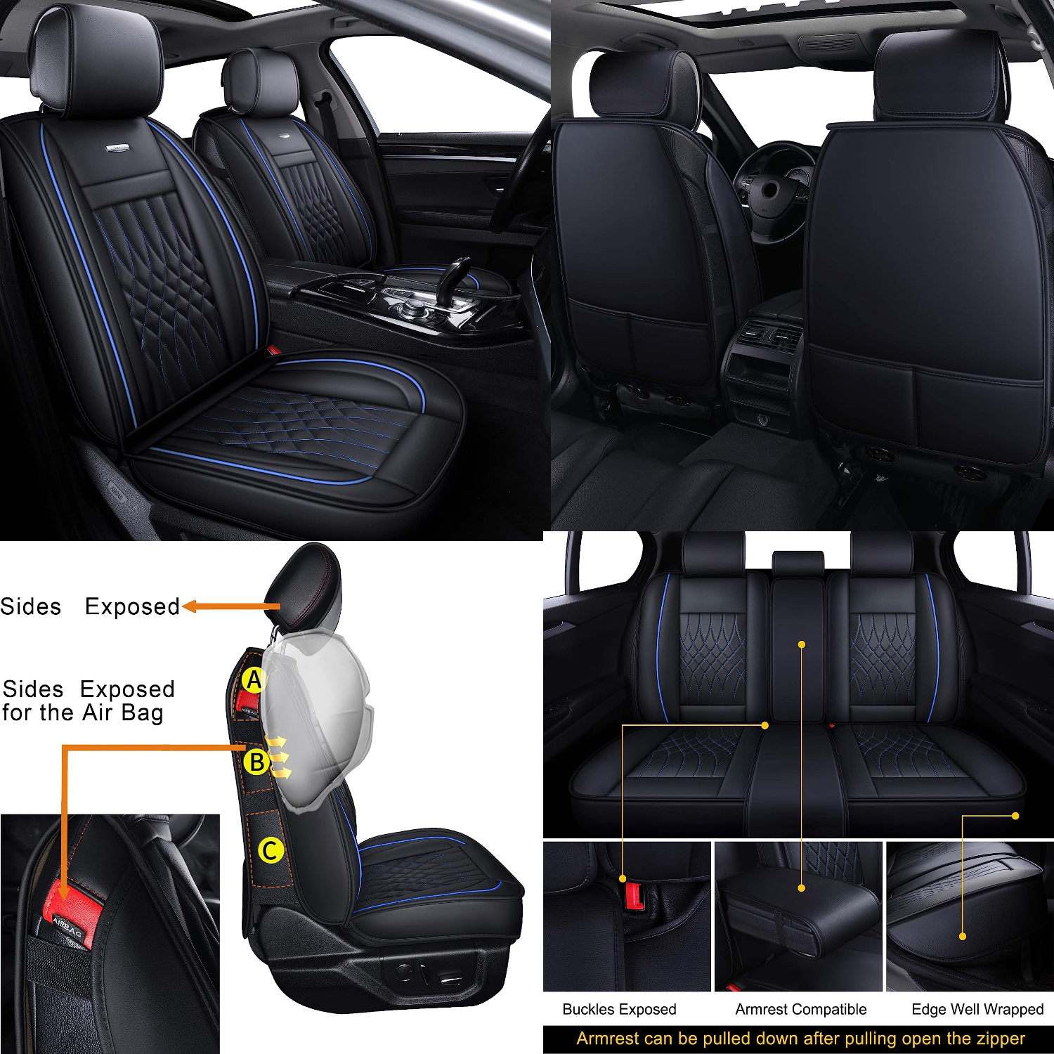 LUCKYMAN CLUB 5 Car Seat Covers Full Set with Waterproof Leather Universal Fit for Elantra Sonata Sportage RAV4 CRV Altima Accord Chevy Equinox