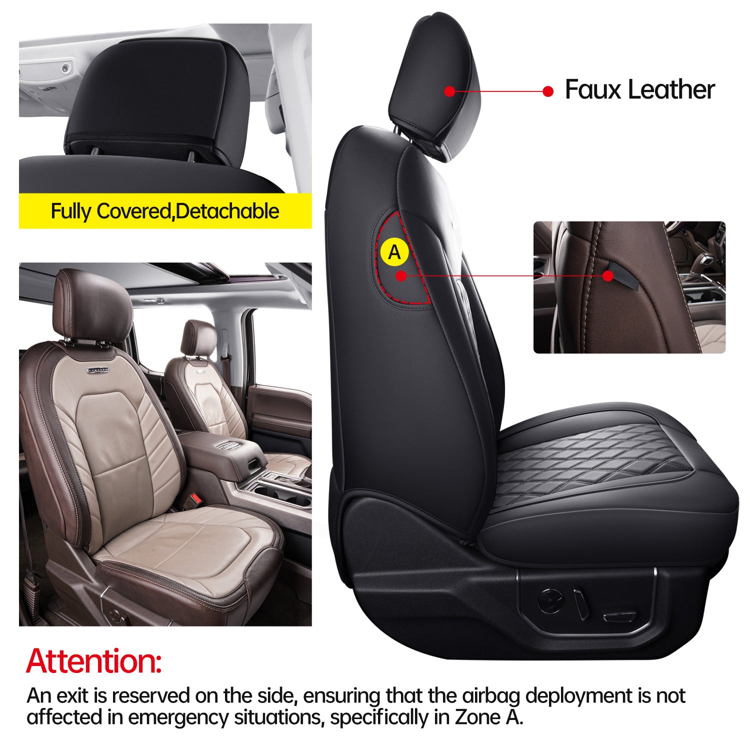 LUCKYMAN CLUB Ford F150 Faux Leather Seat Covers for 2015-2025 F150 SuperDriver and 2017-2025 F250 F350 F450 SuperDriver Cab Leather Trucks, All Season Universal Full Surround Specialty Seat Covers