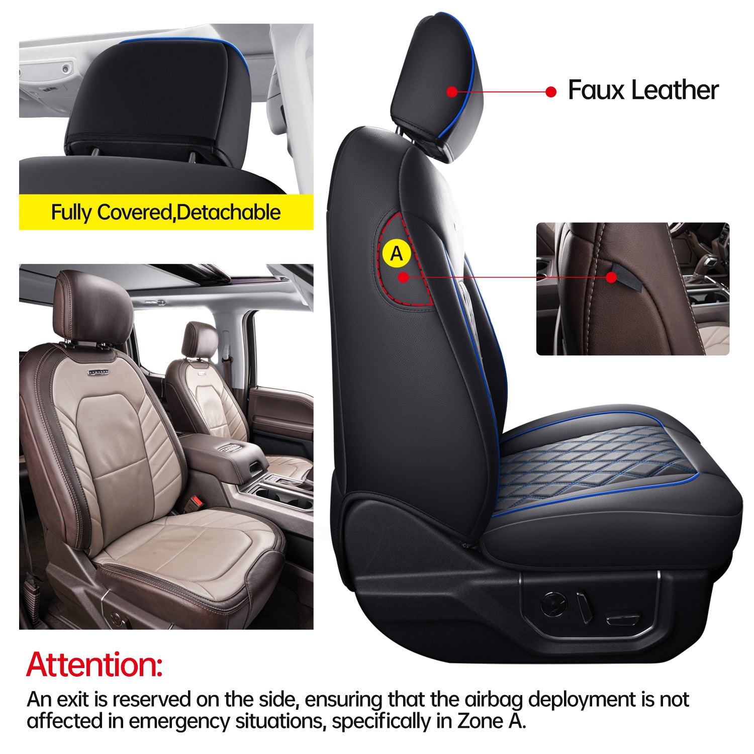 LUCKYMAN CLUB Ford F150 Faux Leather Seat Covers for 2015-2025 F150 SuperDriver and 2017-2025 F250 F350 F450 SuperDriver Cab Leather Trucks, All Season Universal Full Surround Specialty Seat Covers