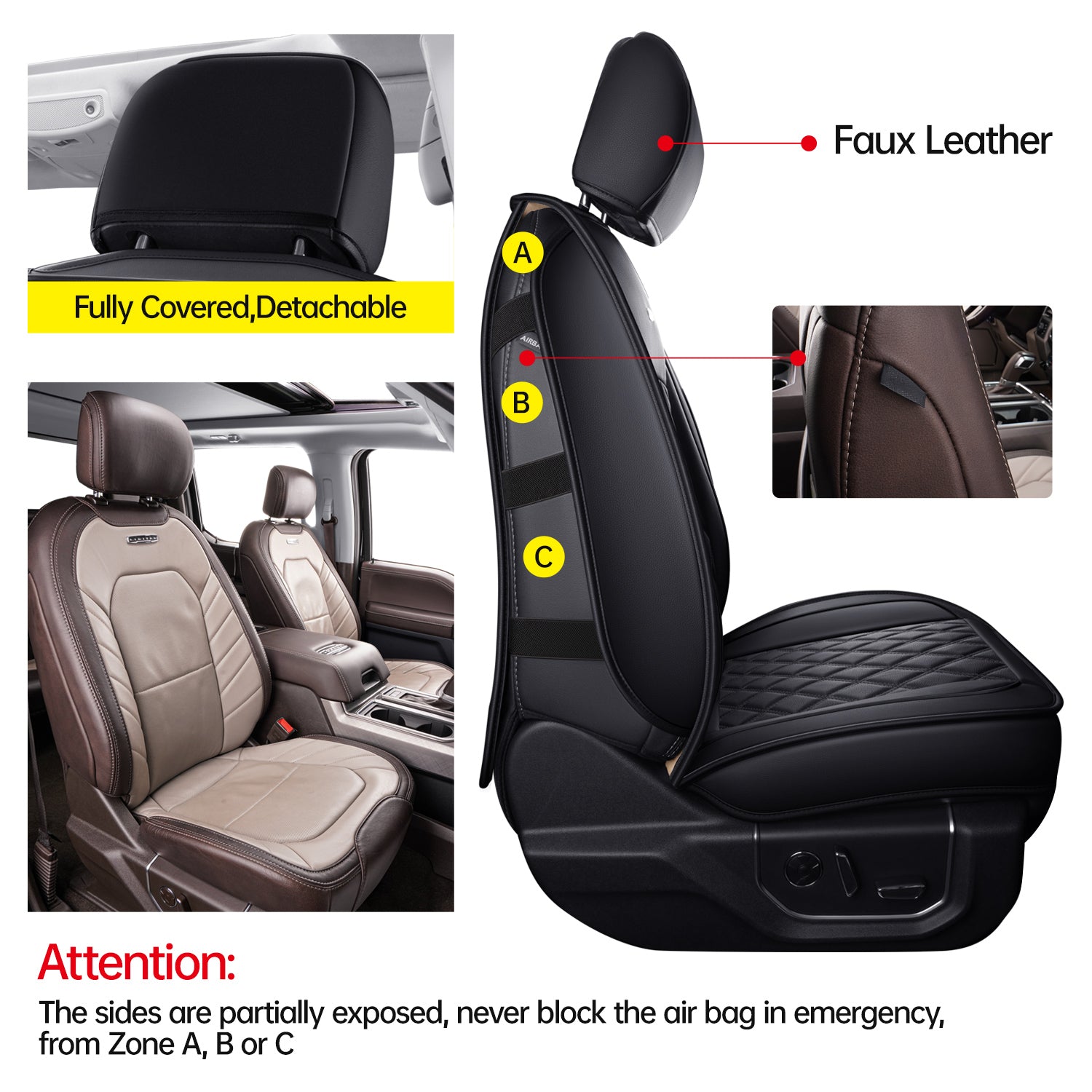 LUCKYMANCLUB Fit for 2015-2025 F150 Seat Cover for F250 for F350 F450 SXL XLT Crew Cab 2015-2025 for F150 XL XLT STX Super Crew Cab - Fully Covered, NOT for 40/20/40 Bench Front Seat