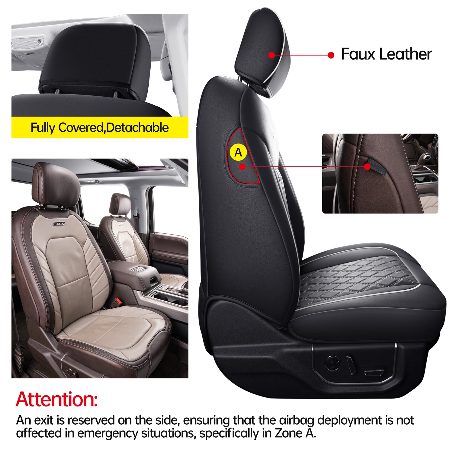 LUCKYMAN CLUB Ford F150 Faux Leather Seat Covers for 2015-2025 F150 SuperDriver and 2017-2025 F250 F350 F450 SuperDriver Cab Leather Trucks, All Season Universal Full Surround Specialty Seat Covers