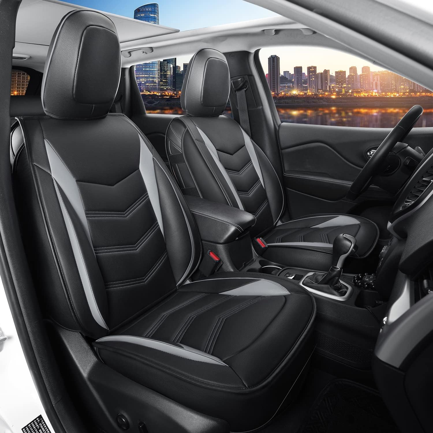 LUCKYMAN CLUB Jeep Cherokee Custom Seat Covers Fit 2014 2015 2016 2017 2018 2019 2020 2021 2022 2023 2024 2025 years Cushions with Waterproof Faux Leather Car Accessories