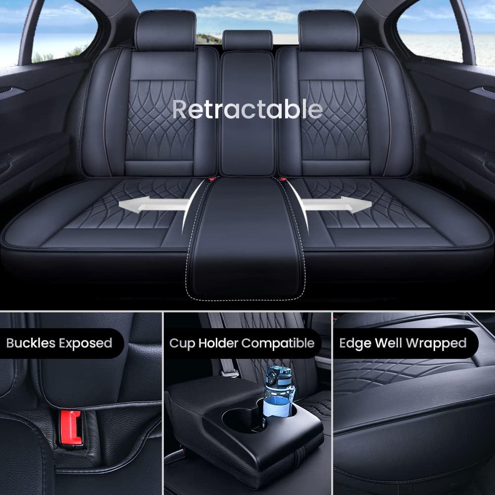 LUCKYMAN CLUB 5 Car Seat Covers Full Set with Waterproof Leather Universal Fit for Elantra Sonata Sportage RAV4 CRV Altima Accord Chevy Equinox