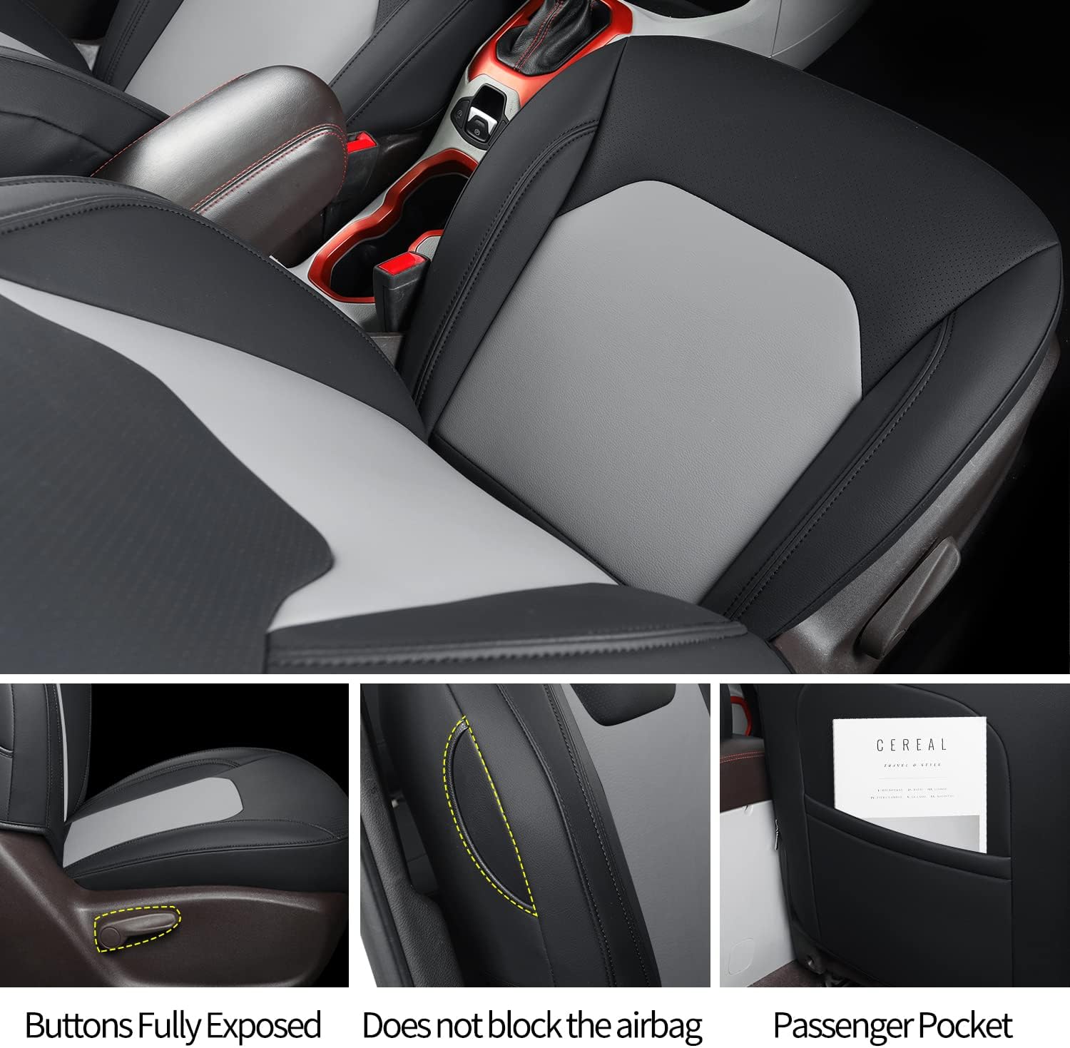 LUCKYMANCLUB Compass Seat Covers, Fit for 2018-2025 Jeep Compass and 2015-2025 Jeep Renegade 4dr SUV with Water Proof Faux Leather